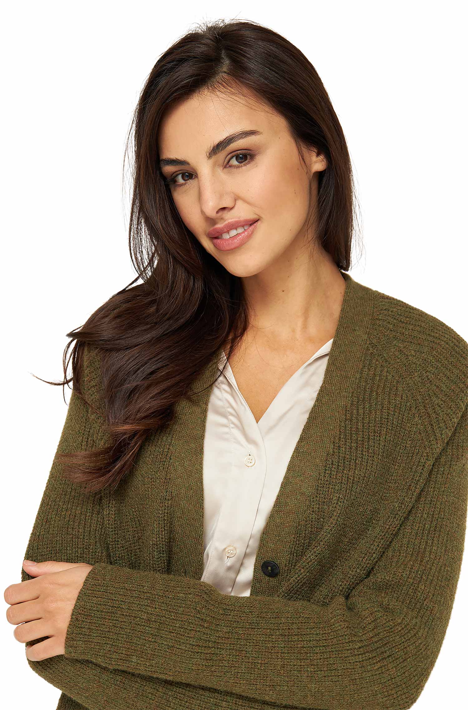 Alpaka Strickjacke CARICE aus Alpaka-Merino-Mix-olivgrün