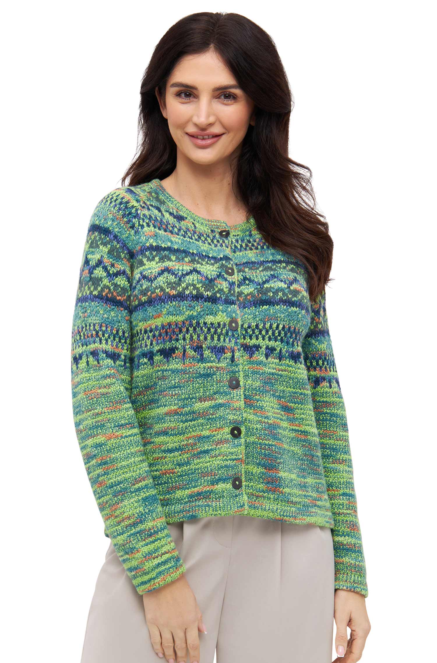 Alpaka Strickjacke COLORES ANDEN-grün meliert