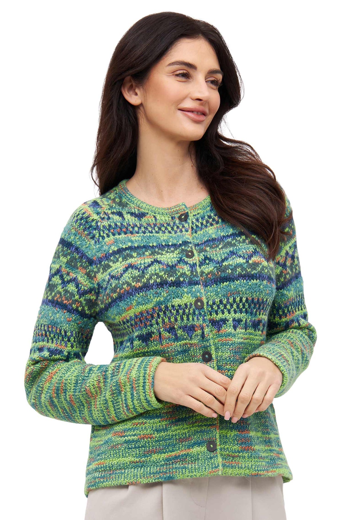 Alpaka Strickjacke COLORES ANDEN-grün meliert