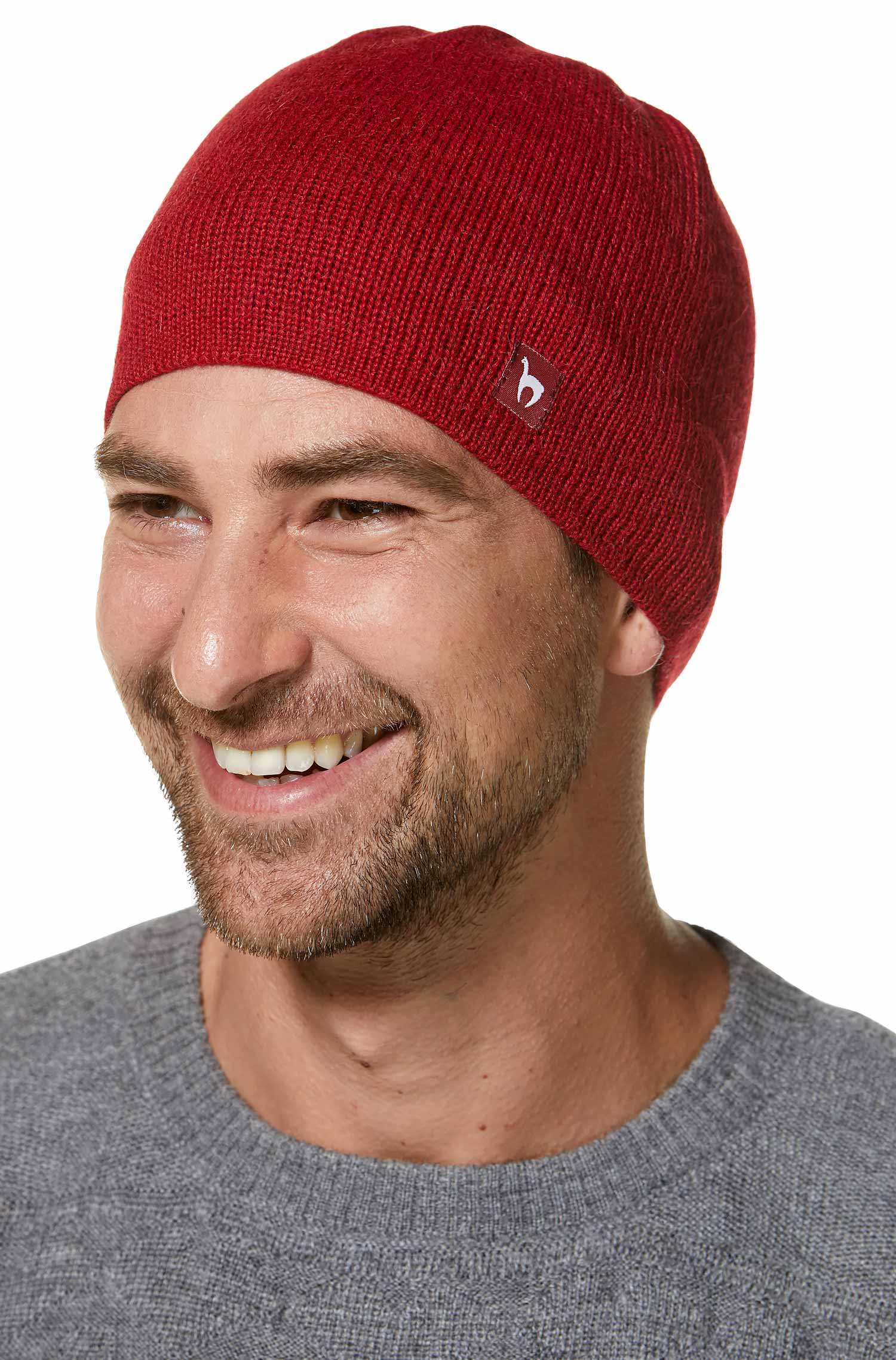 Alpaka WENDEMÜTZE aus 100% Baby Alpaka-rot/grau