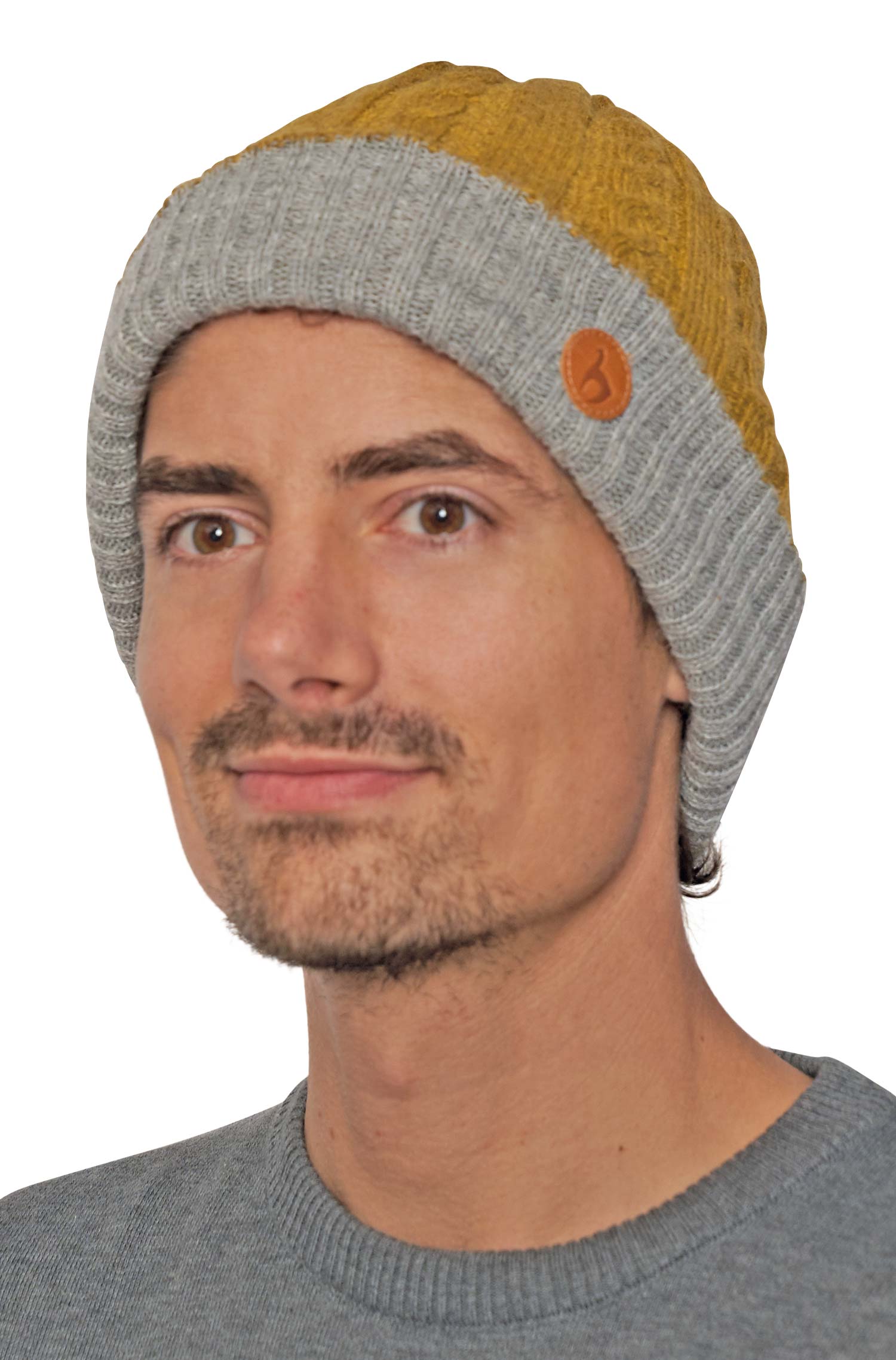 Alpaka Mütze SUAVE aus 100% Baby Alpaka-gelb/silber