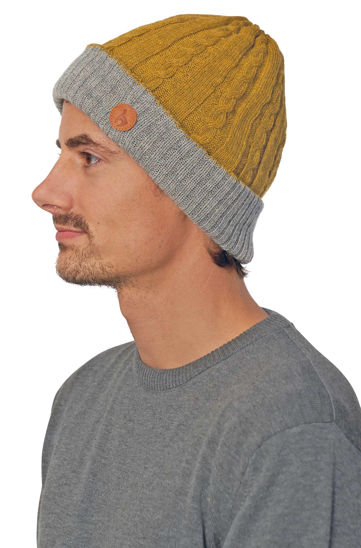 Alpaka Mütze SUAVE aus 100% Baby Alpaka-gelb/silber