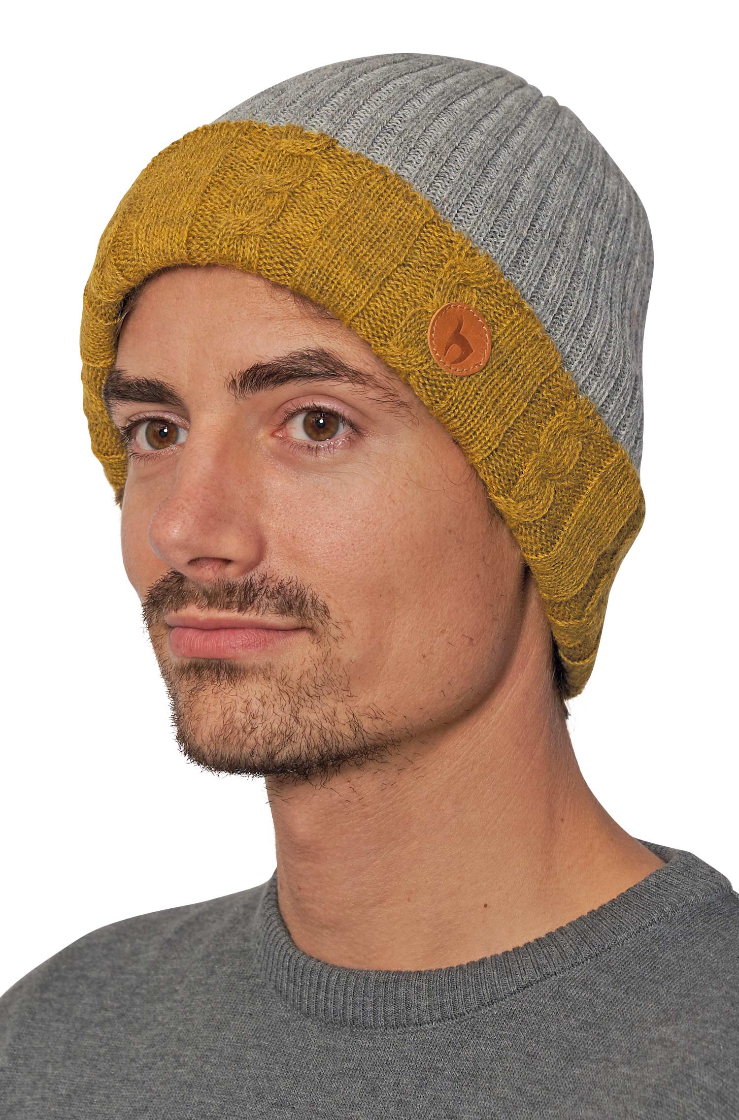 Alpaka Mütze SUAVE aus 100% Baby Alpaka-gelb/silber