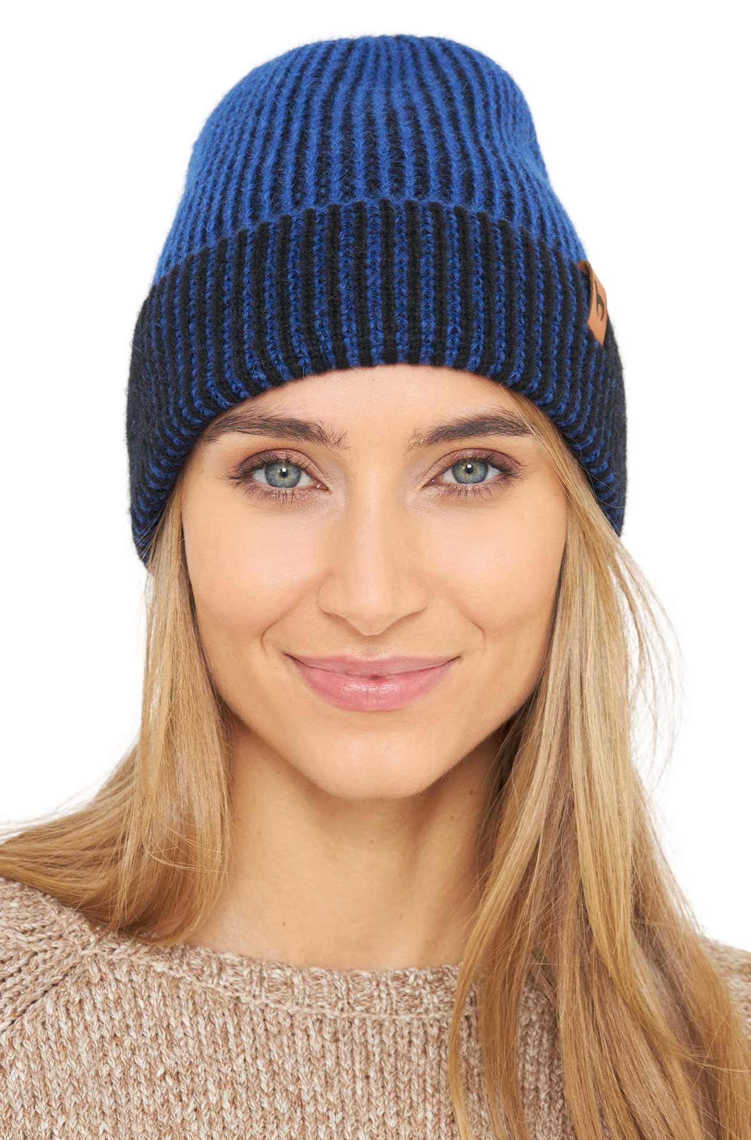 Alpaka Mütze MARINO aus 56% Baby Alpaca & 39% Baumwolle-blau/schwarz