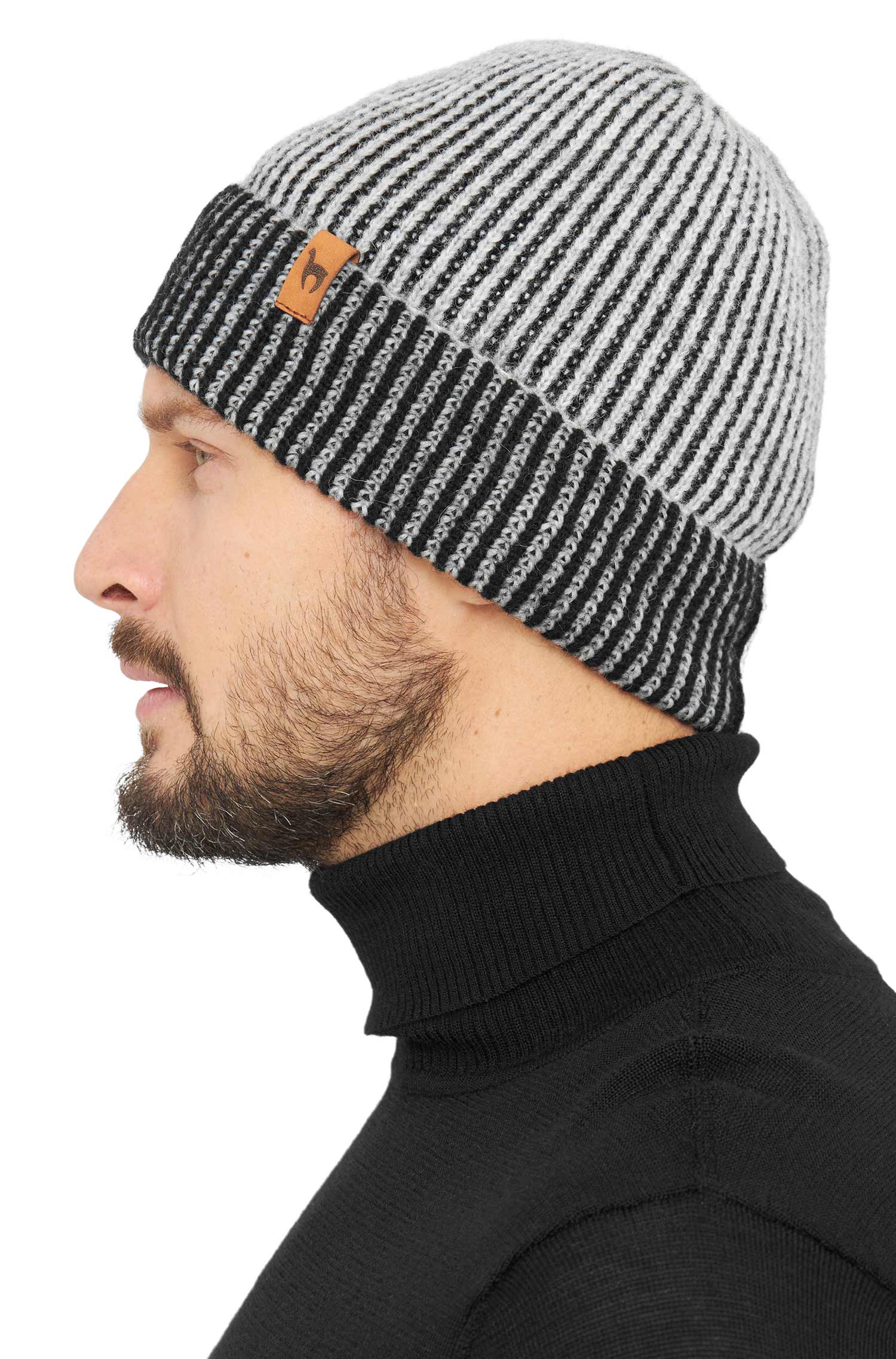 Alpaka Mütze MARINO aus 56% Baby Alpaca & 39% Baumwolle-silber/schwarz