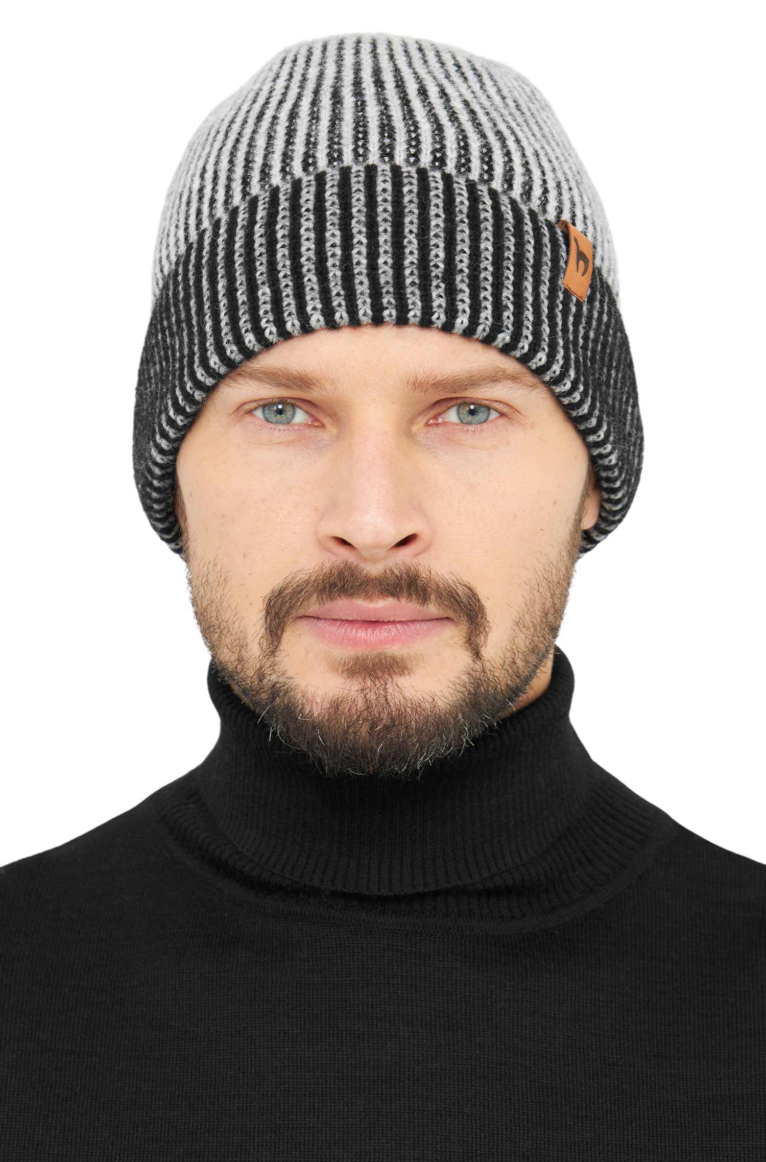 Alpaka Mütze MARINO aus 56% Baby Alpaca & 39% Baumwolle-silber/schwarz
