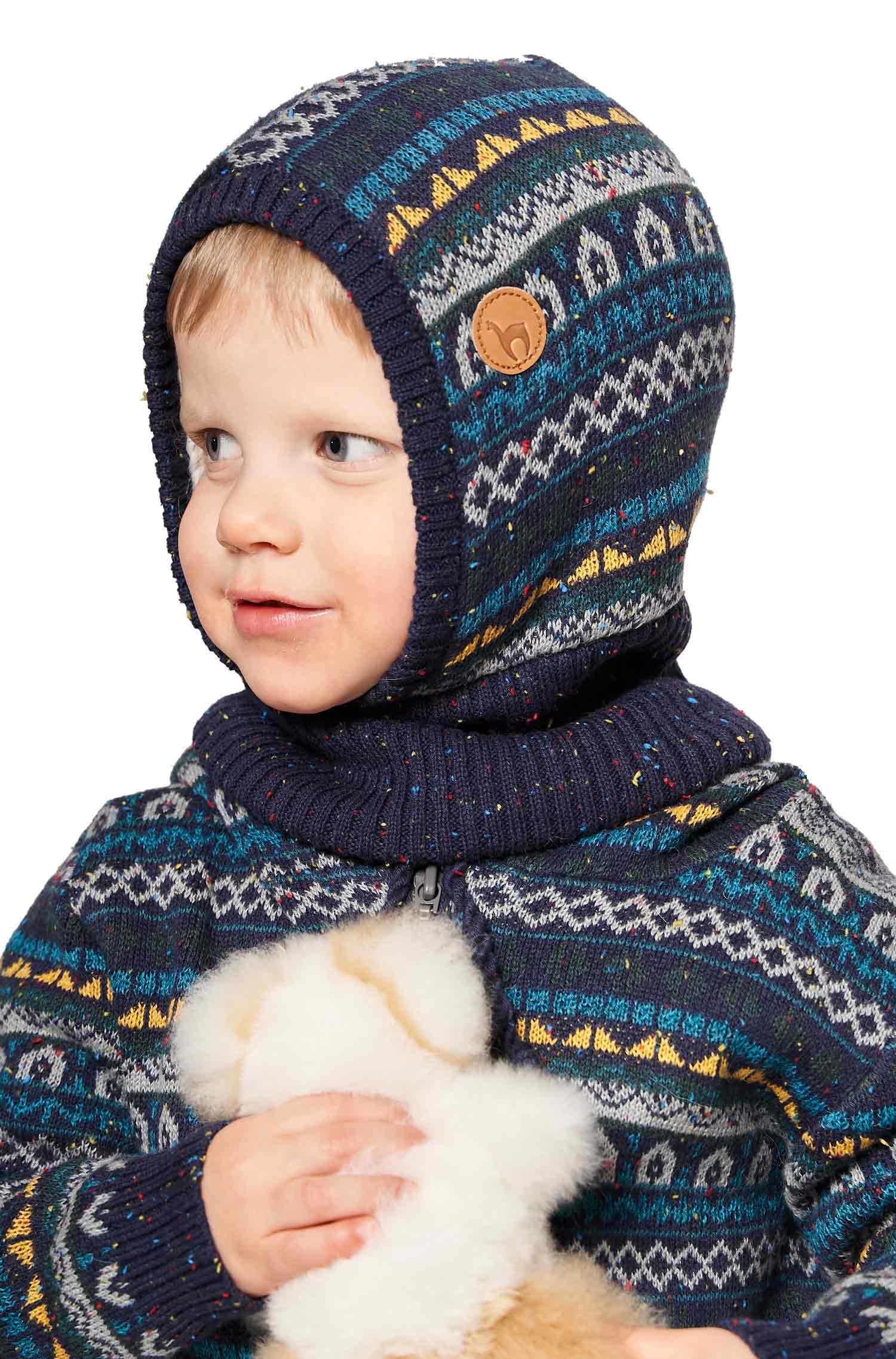 Alpaka Schlupfmütze MONITO aus Baby Alpaka und Pima Baumwolle-blau