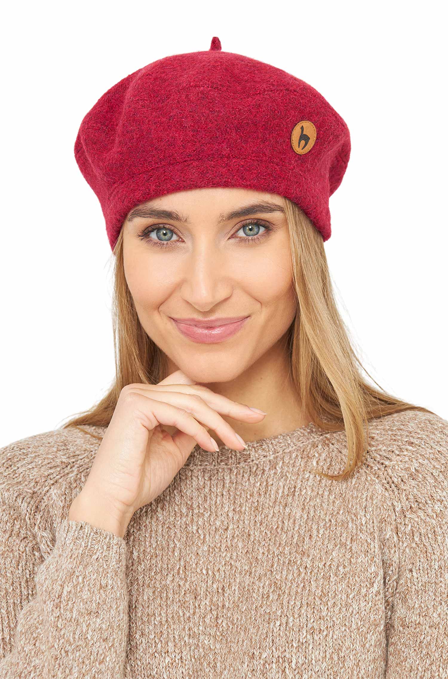 Alpaka Baskenmütze BERET aus 100% Alpaka-rot meliert
