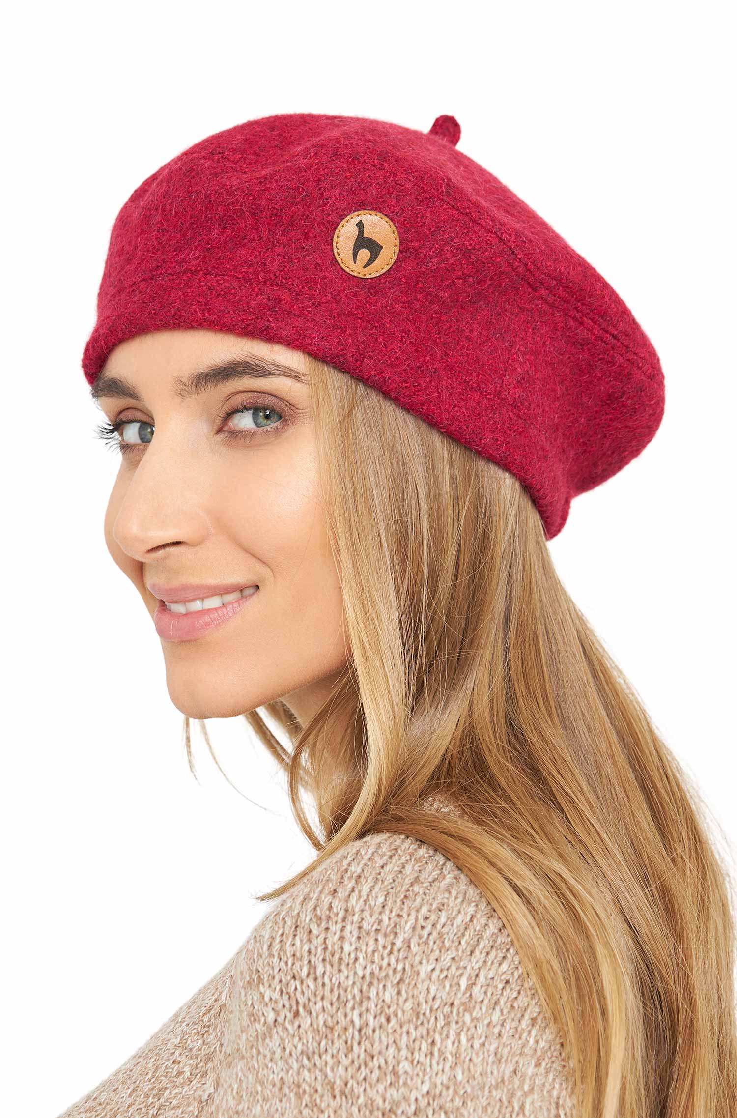 Alpaka Baskenmütze BERET aus 100% Alpaka-rot meliert
