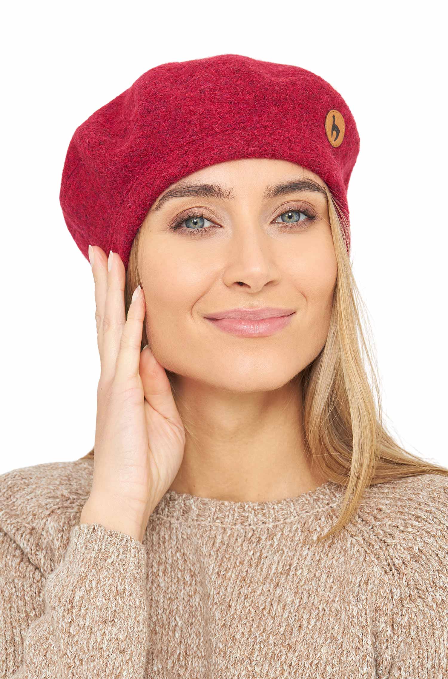 Alpaka Baskenmütze BERET aus 100% Alpaka-rot meliert