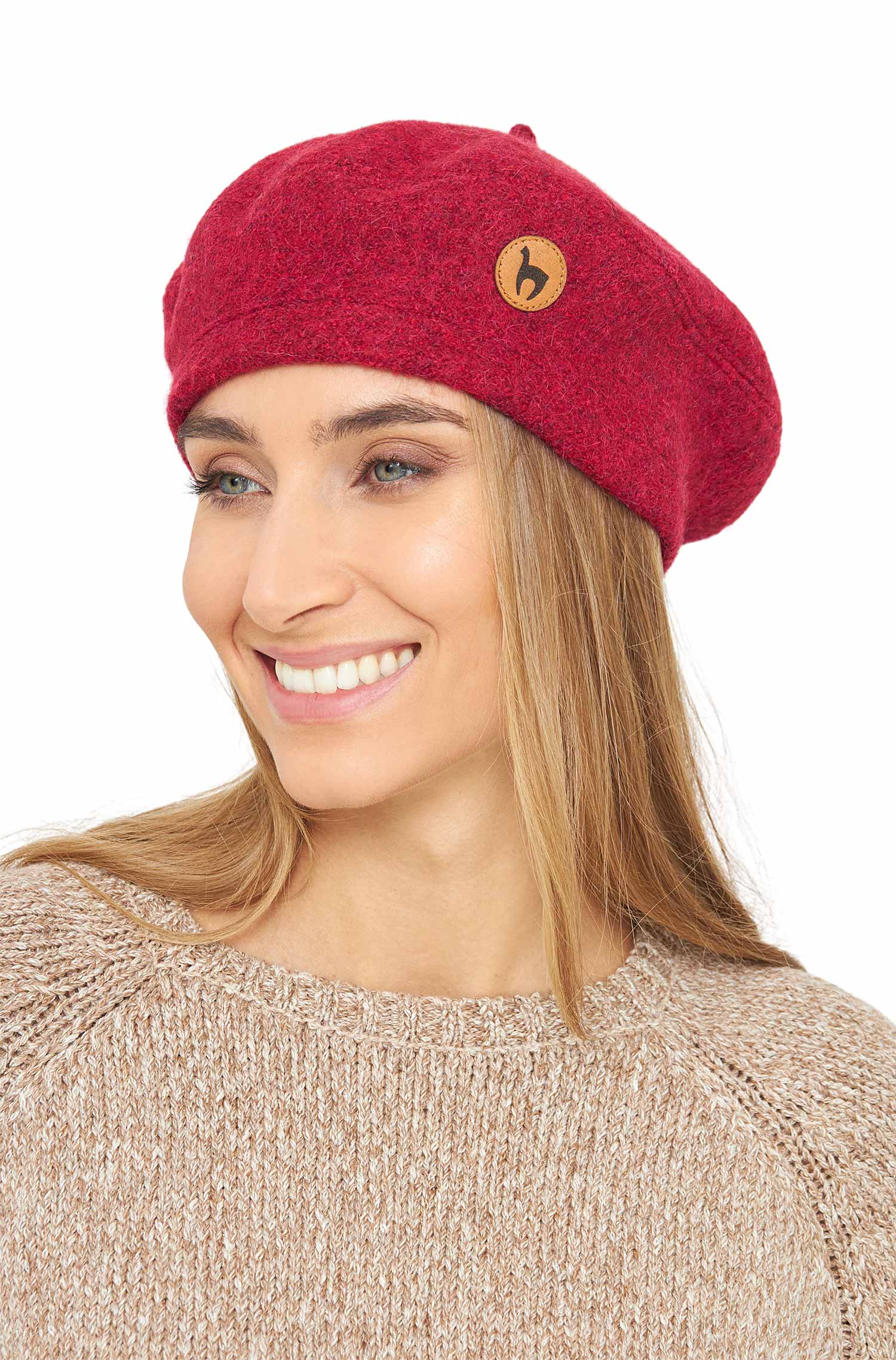 Alpaka Baskenmütze BERET aus 100% Alpaka-rot meliert