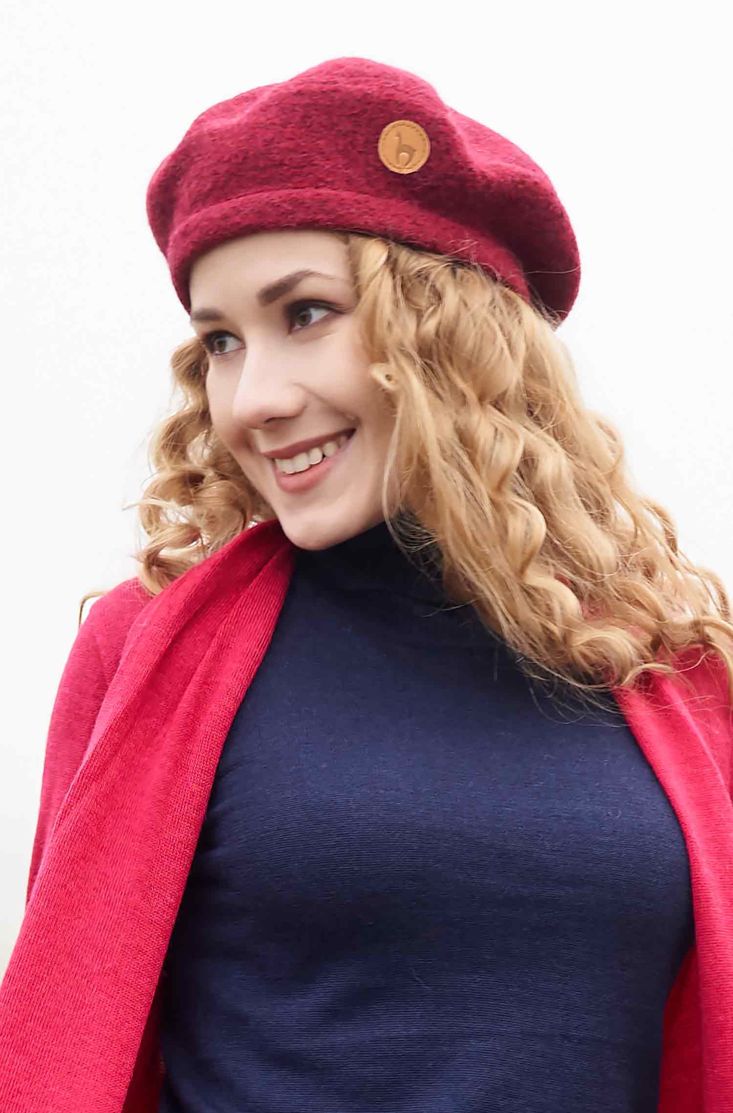 Alpaka Baskenmütze BERET aus 100% Alpaka-rot meliert