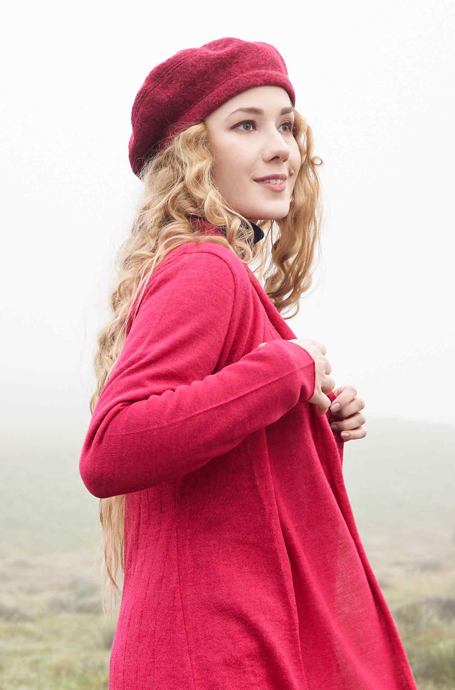 Alpaka Baskenmütze BERET aus 100% Alpaka-rot meliert