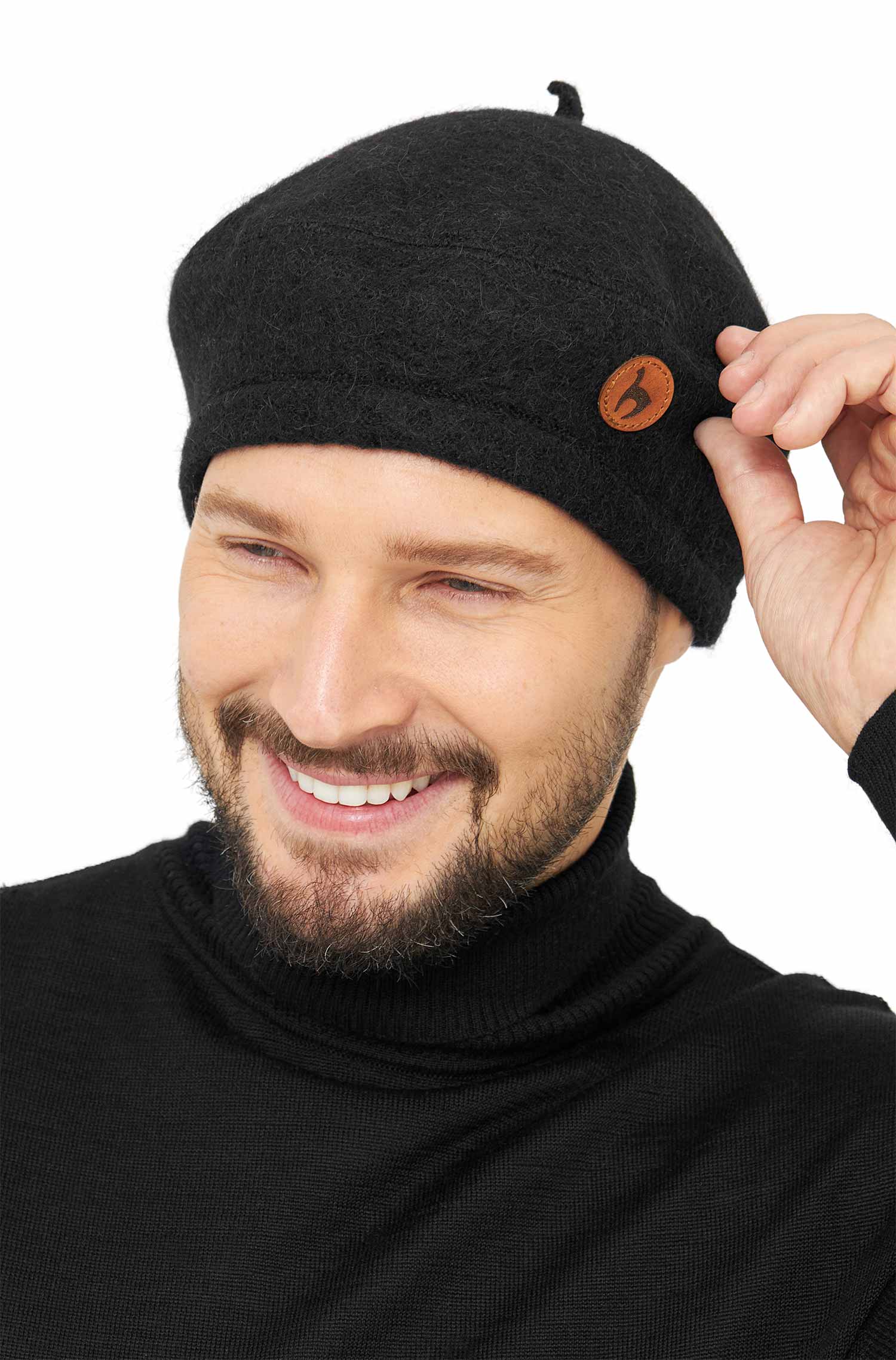 Alpaka Baskenmütze BERET aus 100% Alpaka-schwarz