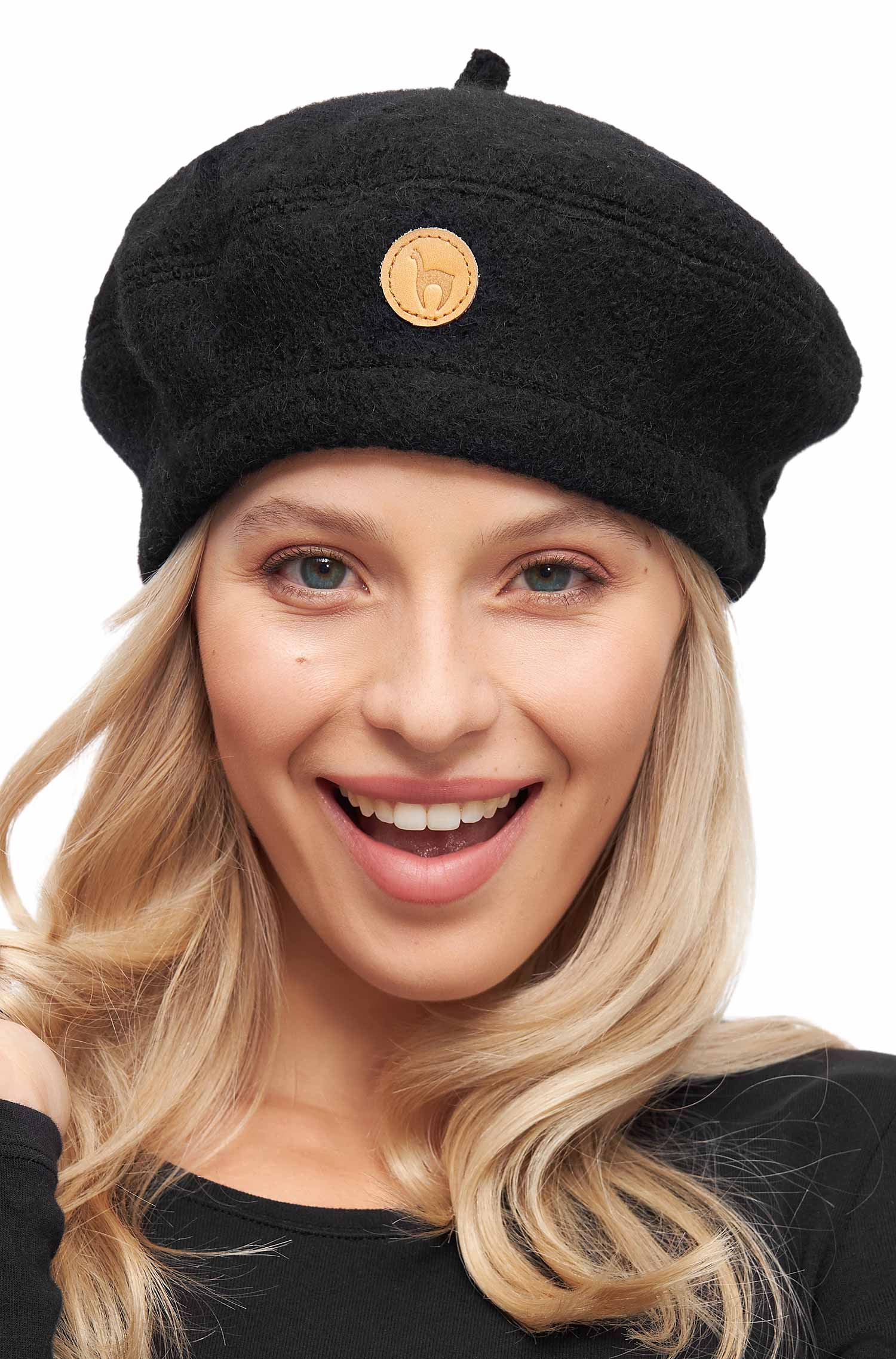 Alpaka Baskenmütze BERET aus 100% Alpaka-schwarz