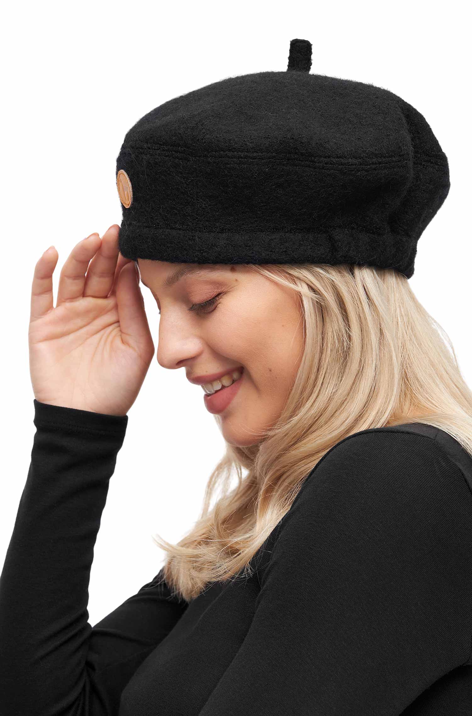 Alpaka Baskenmütze BERET aus 100% Alpaka-schwarz