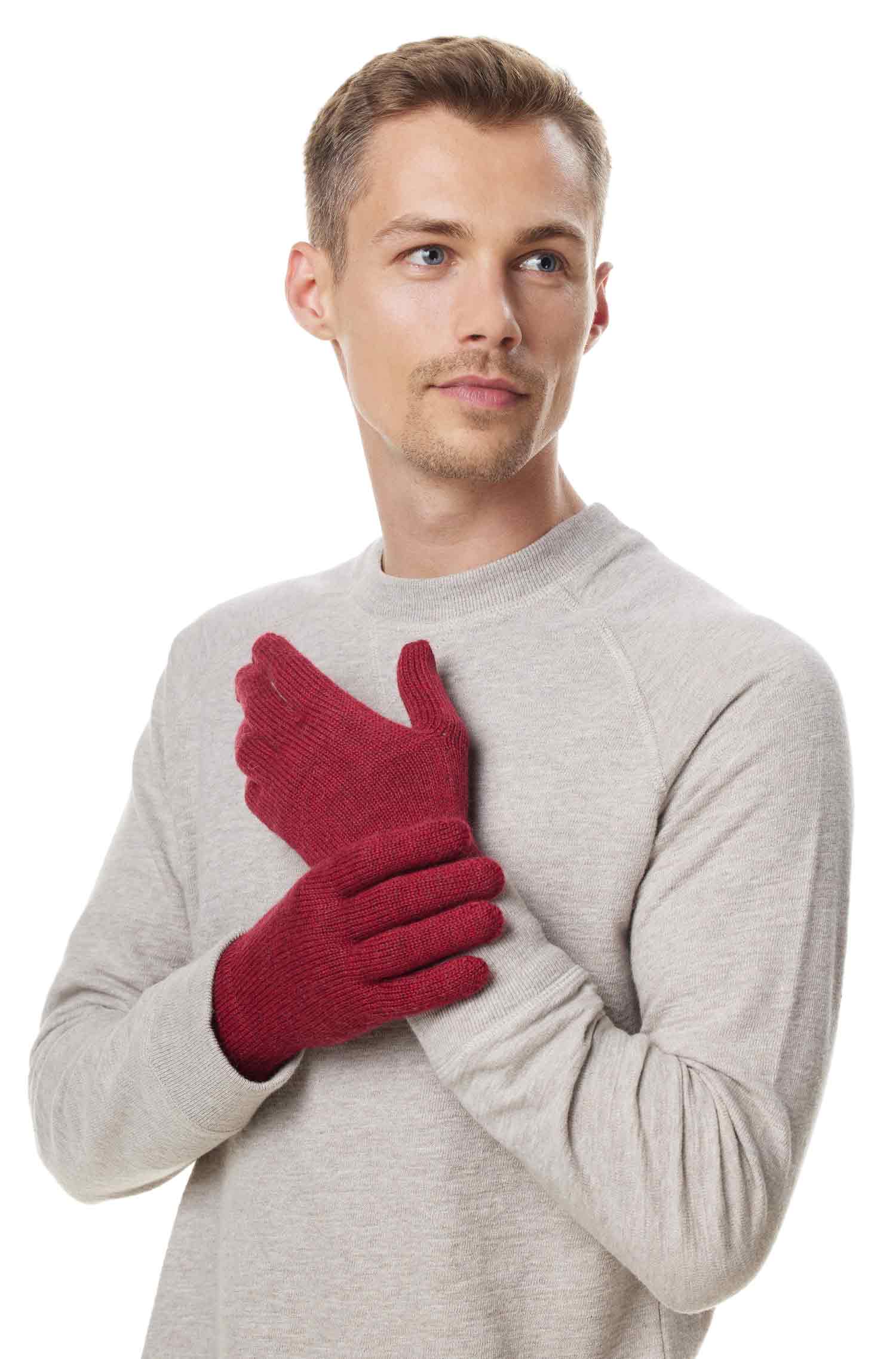 Alpaka Fingerhandschuhe UNI aus 100% Baby Alpaka-rot meliert