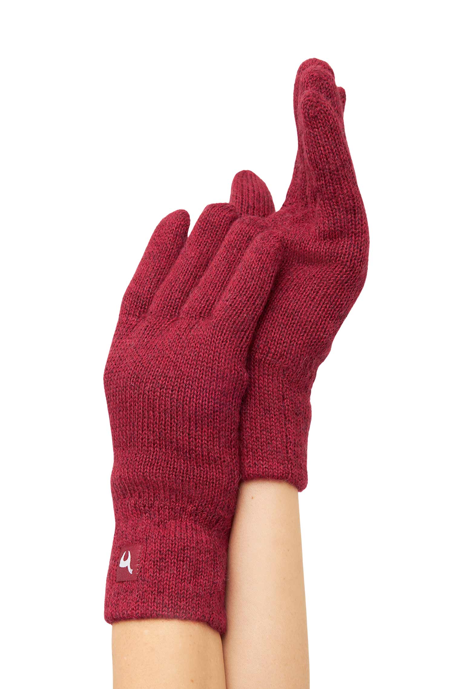 Alpaka Gefütterte Fingerhandschuhe UNI aus 100% Alpaka-rot meliert