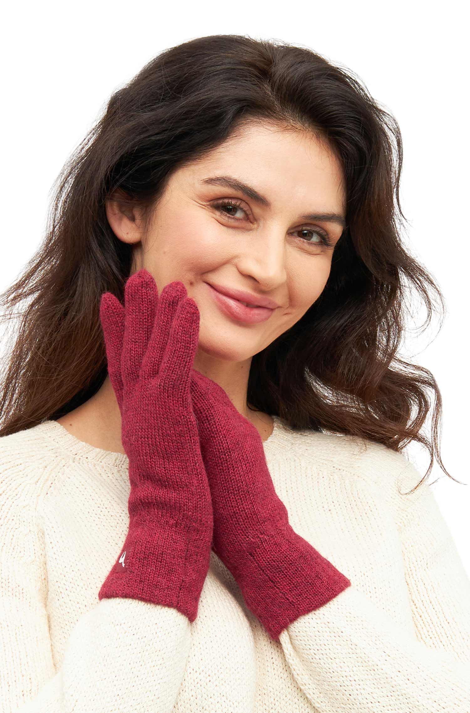 Alpaka Gefütterte Fingerhandschuhe UNI aus 100% Alpaka-rot meliert