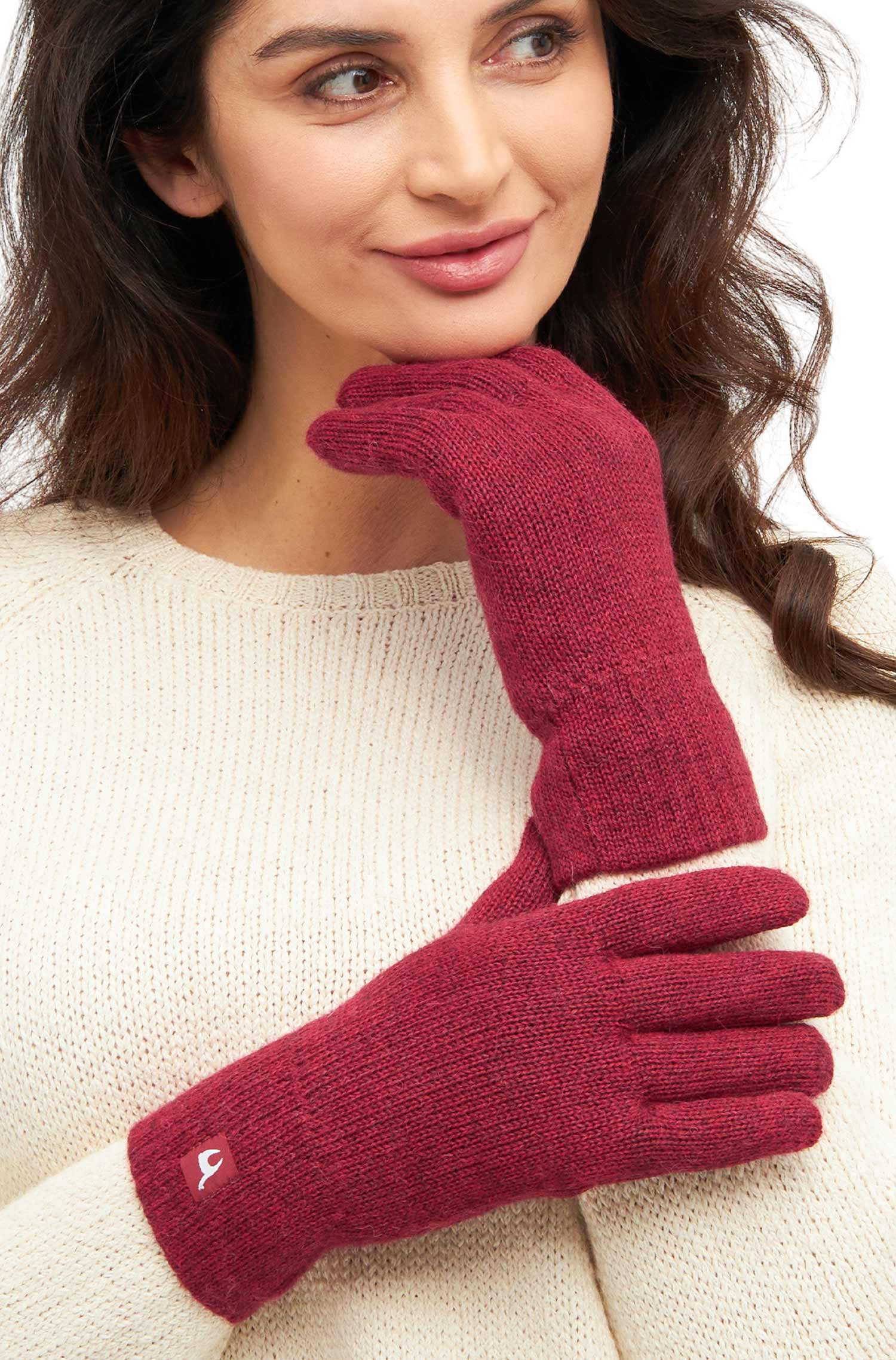 Alpaka Gefütterte Fingerhandschuhe UNI aus 100% Alpaka-rot meliert