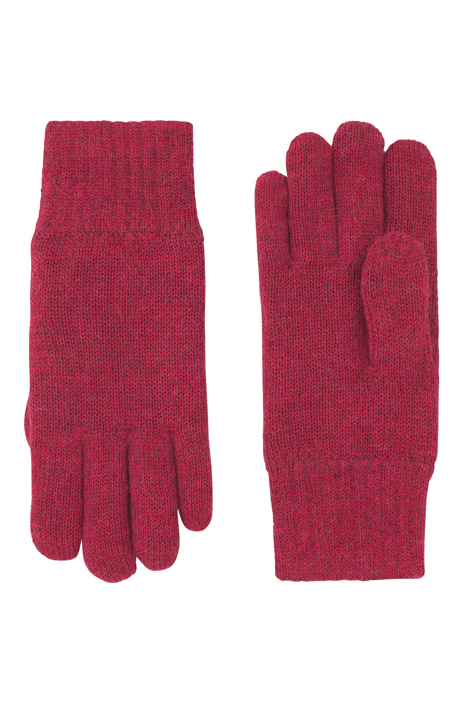 Alpaka Gefütterte Fingerhandschuhe UNI aus 100% Alpaka-rot meliert