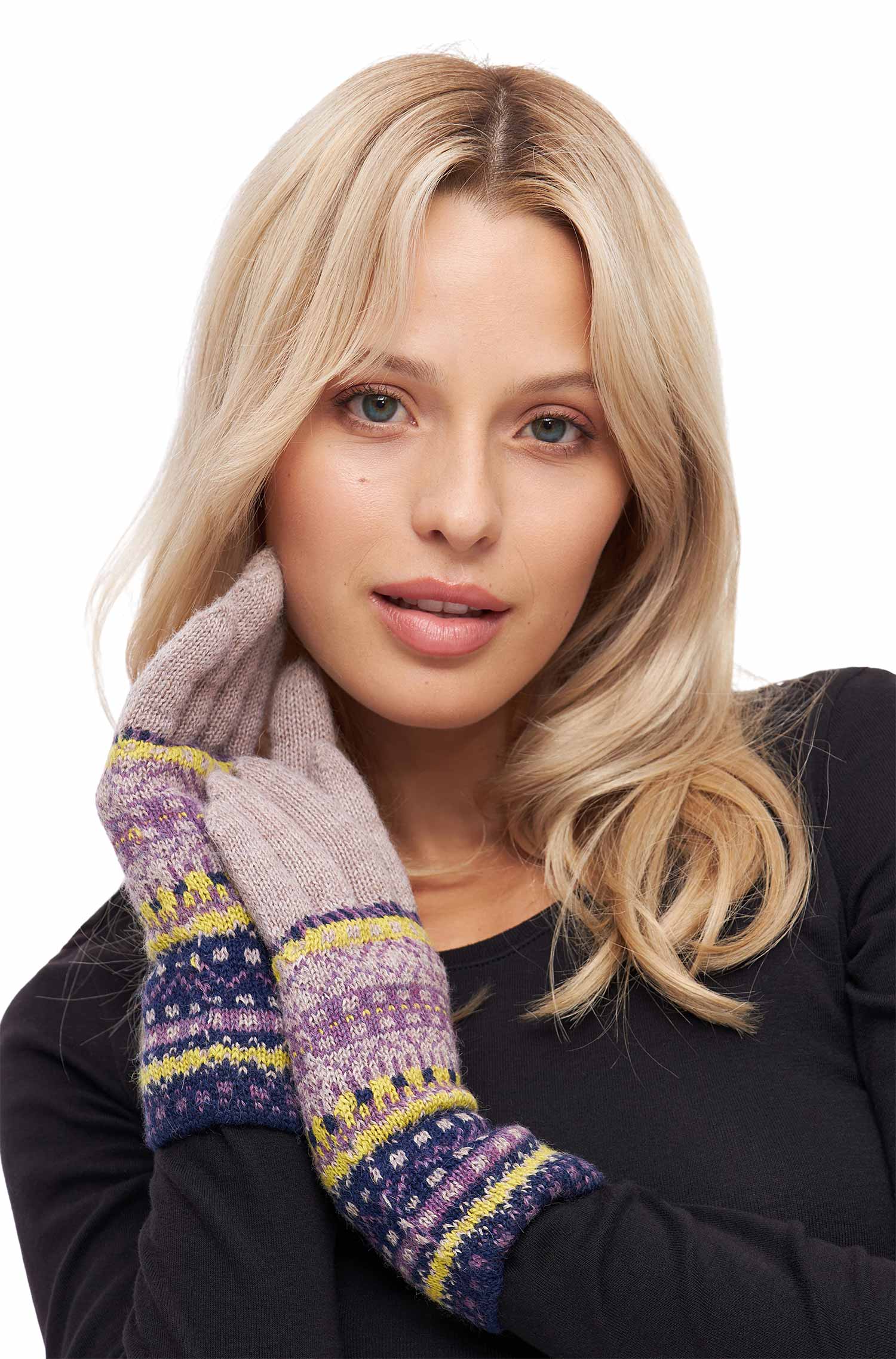 Alpaka Handschuhe DILAYA aus 100% Baby Alpaka-sand multi