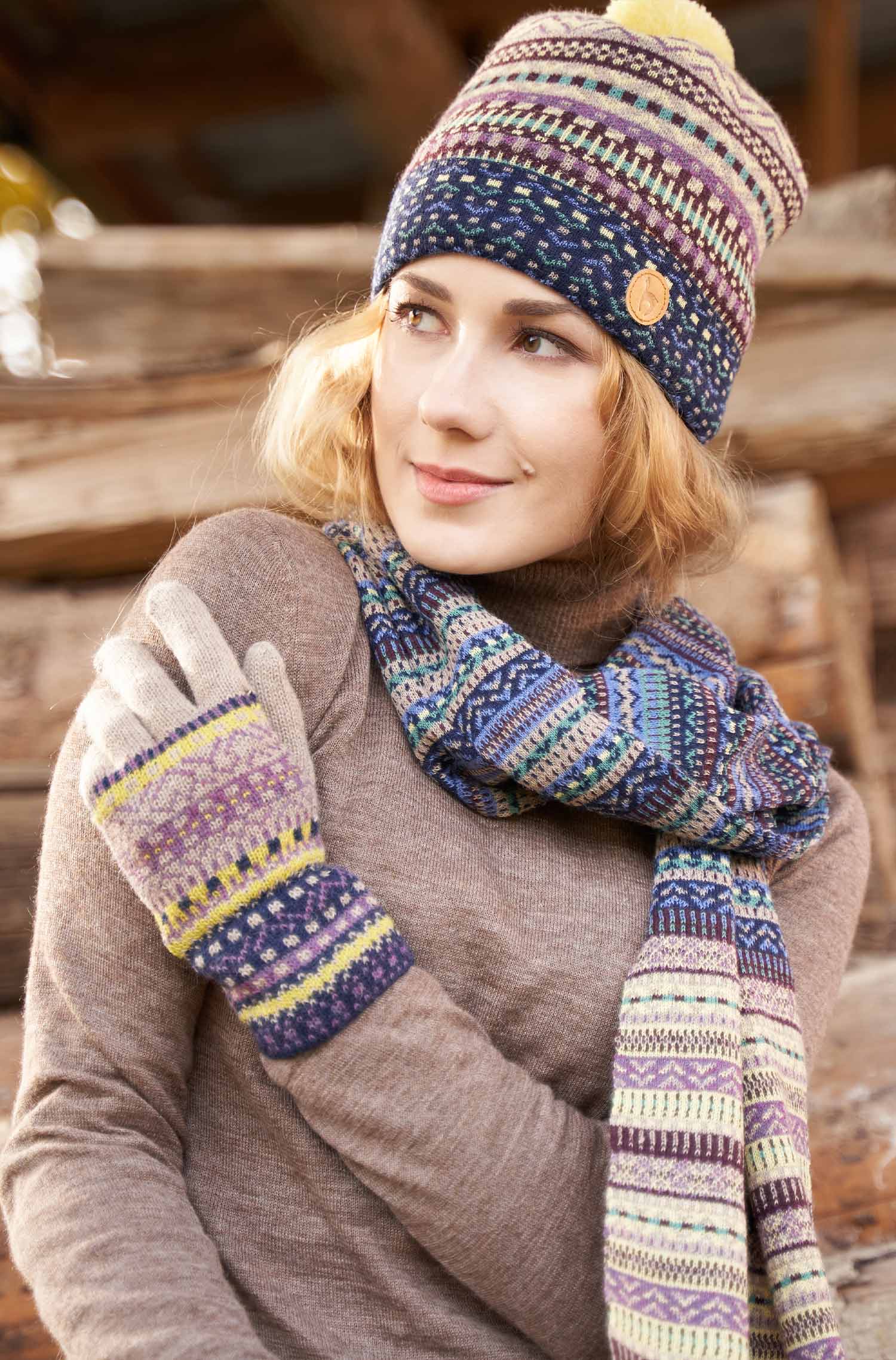 Alpaka Handschuhe DILAYA aus 100% Baby Alpaka-sand multi