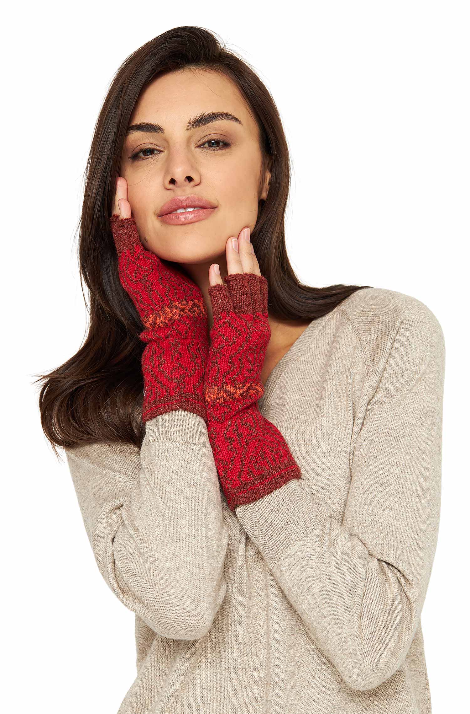 Alpaka Fingerlose Handschuhe CHIMU aus 100% Baby Alpaka-rot