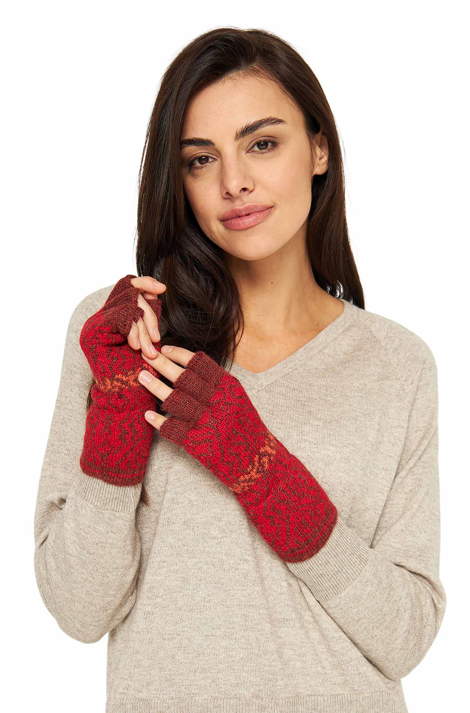 Alpaka Fingerlose Handschuhe CHIMU aus 100% Baby Alpaka-rot