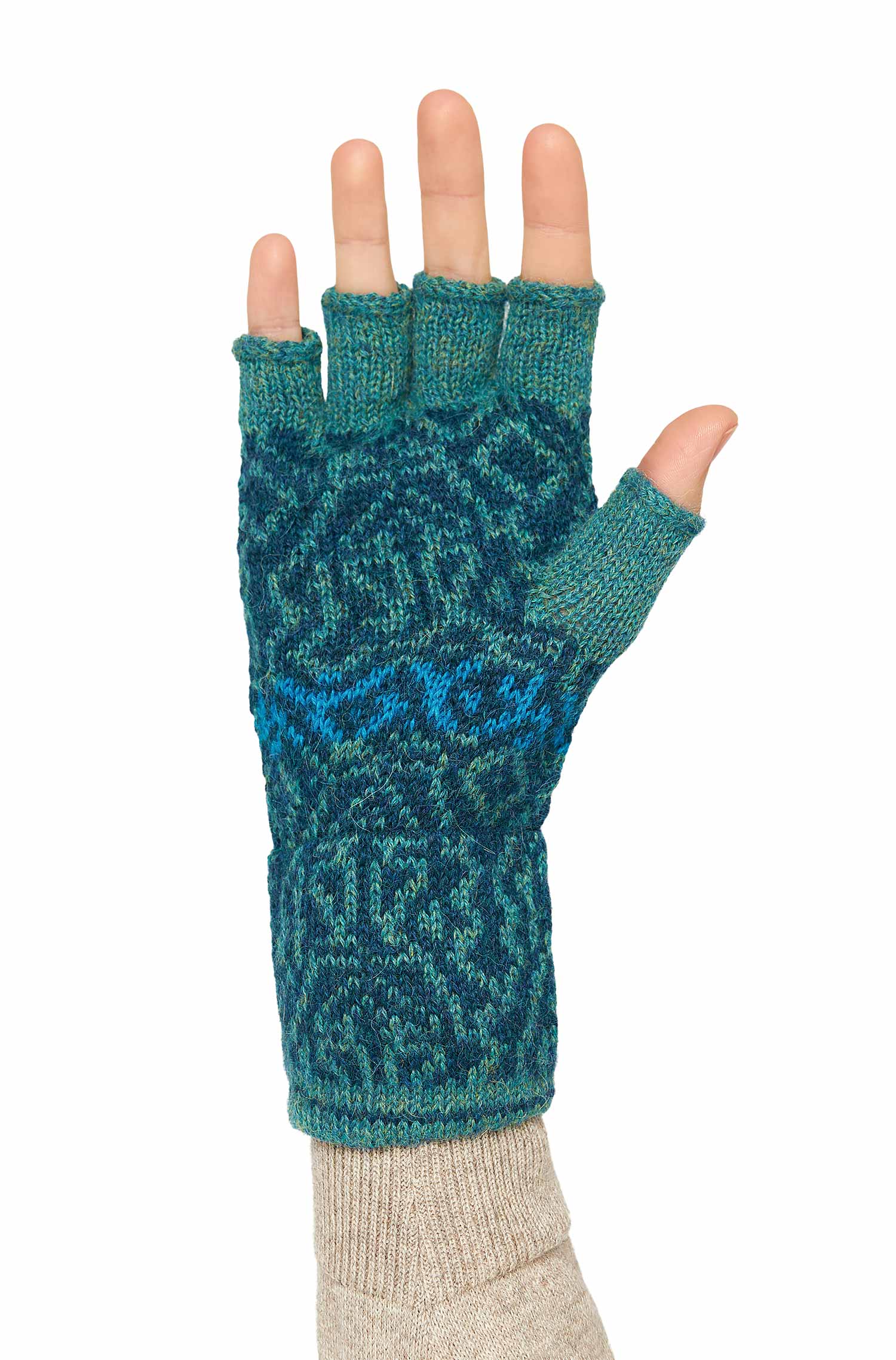 Alpaka Fingerlose Handschuhe CHIMU aus 100% Baby Alpaka-türkis