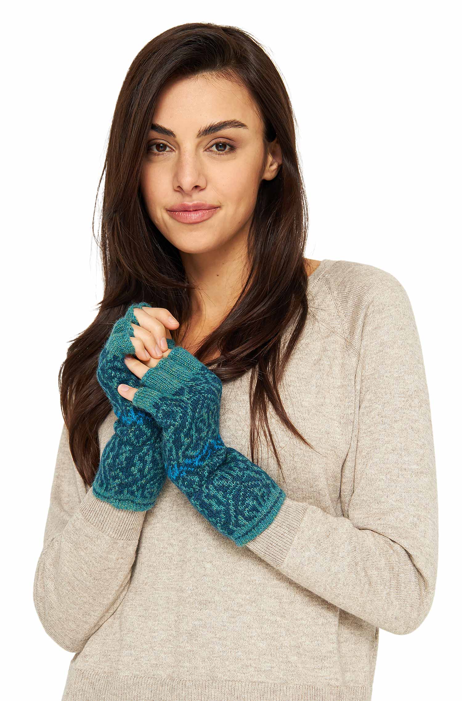 Alpaka Fingerlose Handschuhe CHIMU aus 100% Baby Alpaka-türkis