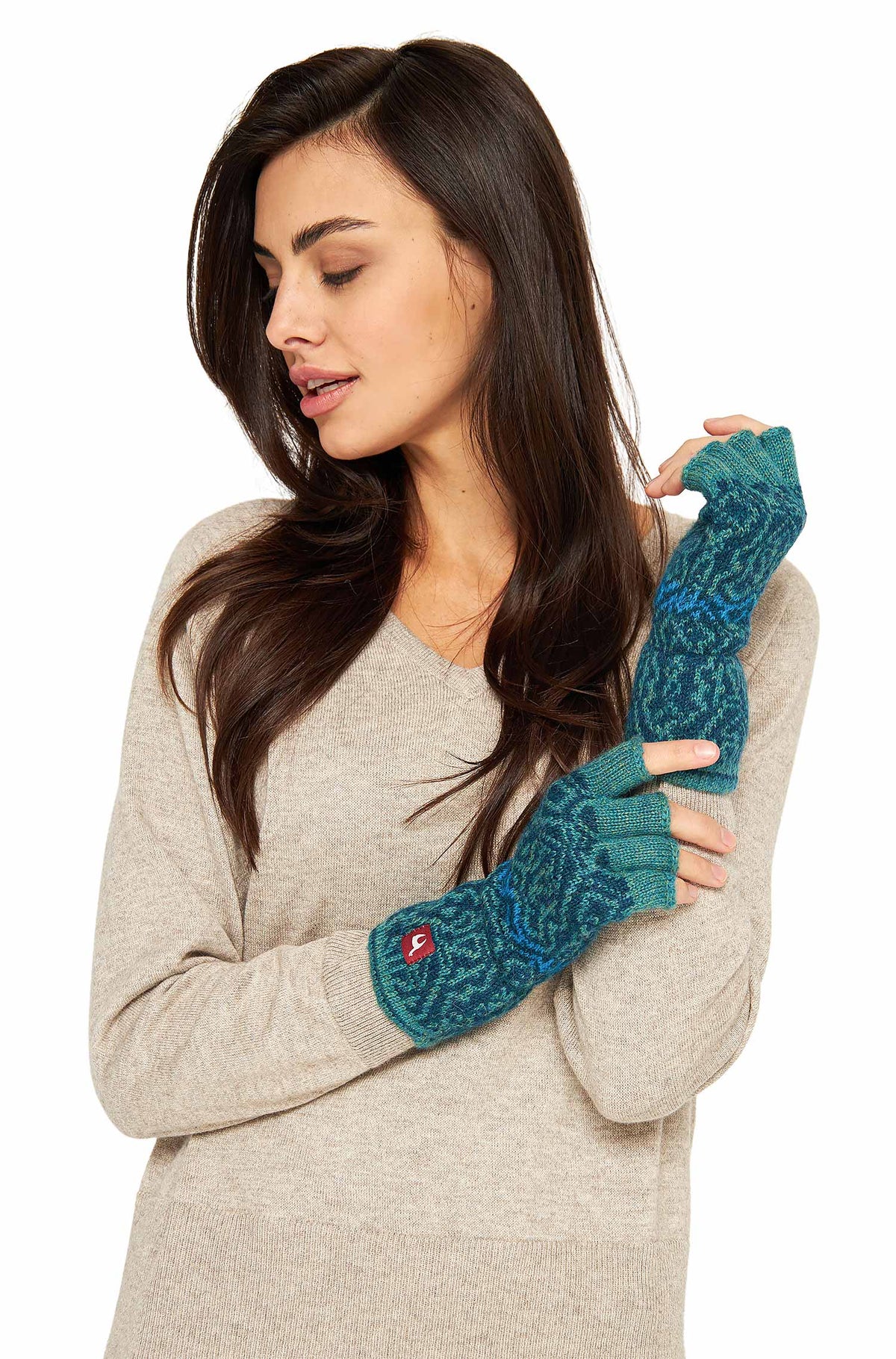 Alpaka Fingerlose Handschuh CHIMU-türkis