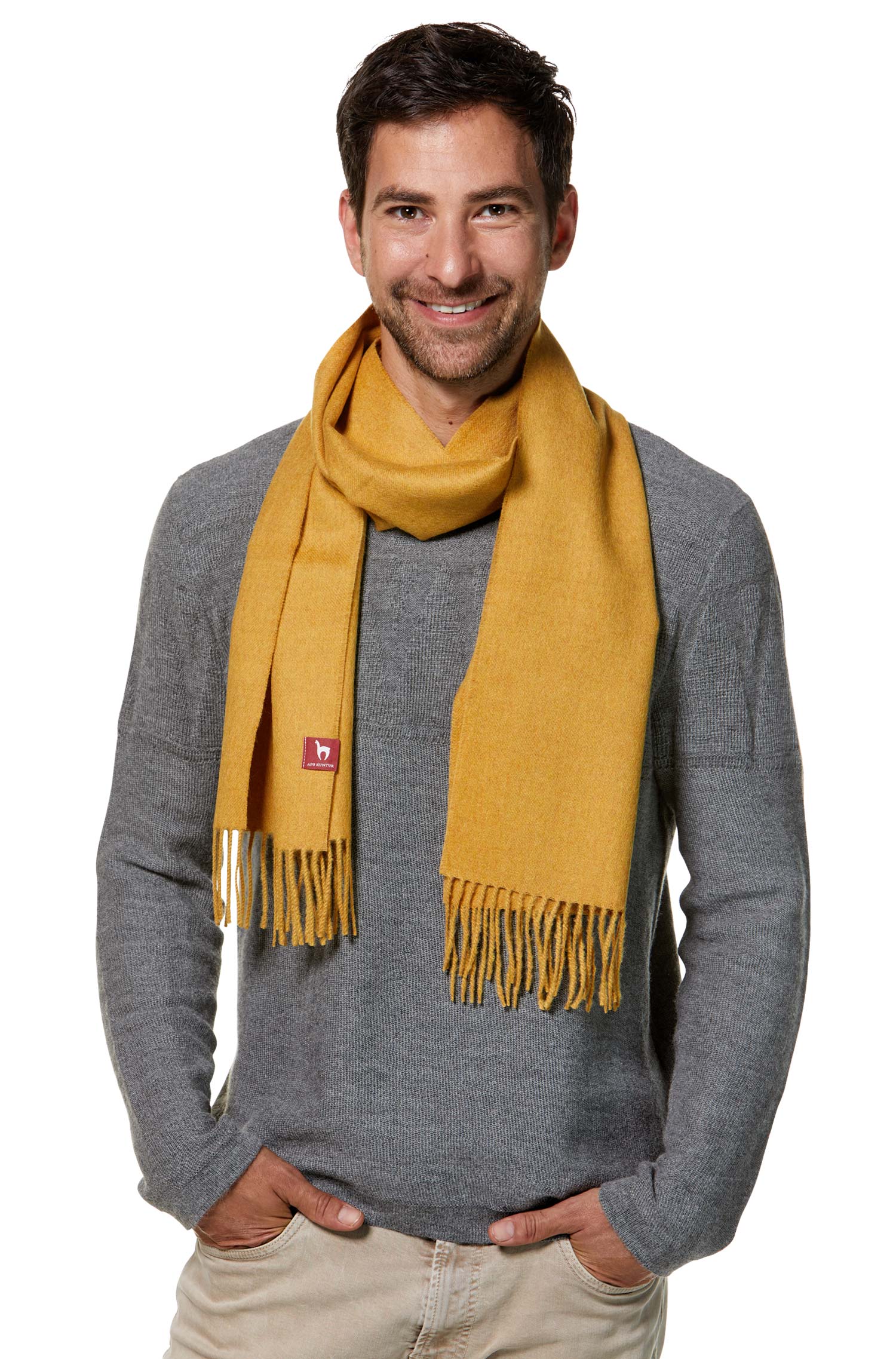 Alpaka Schal UNI aus 100% Baby Alpaka (30*180 cm)-senape