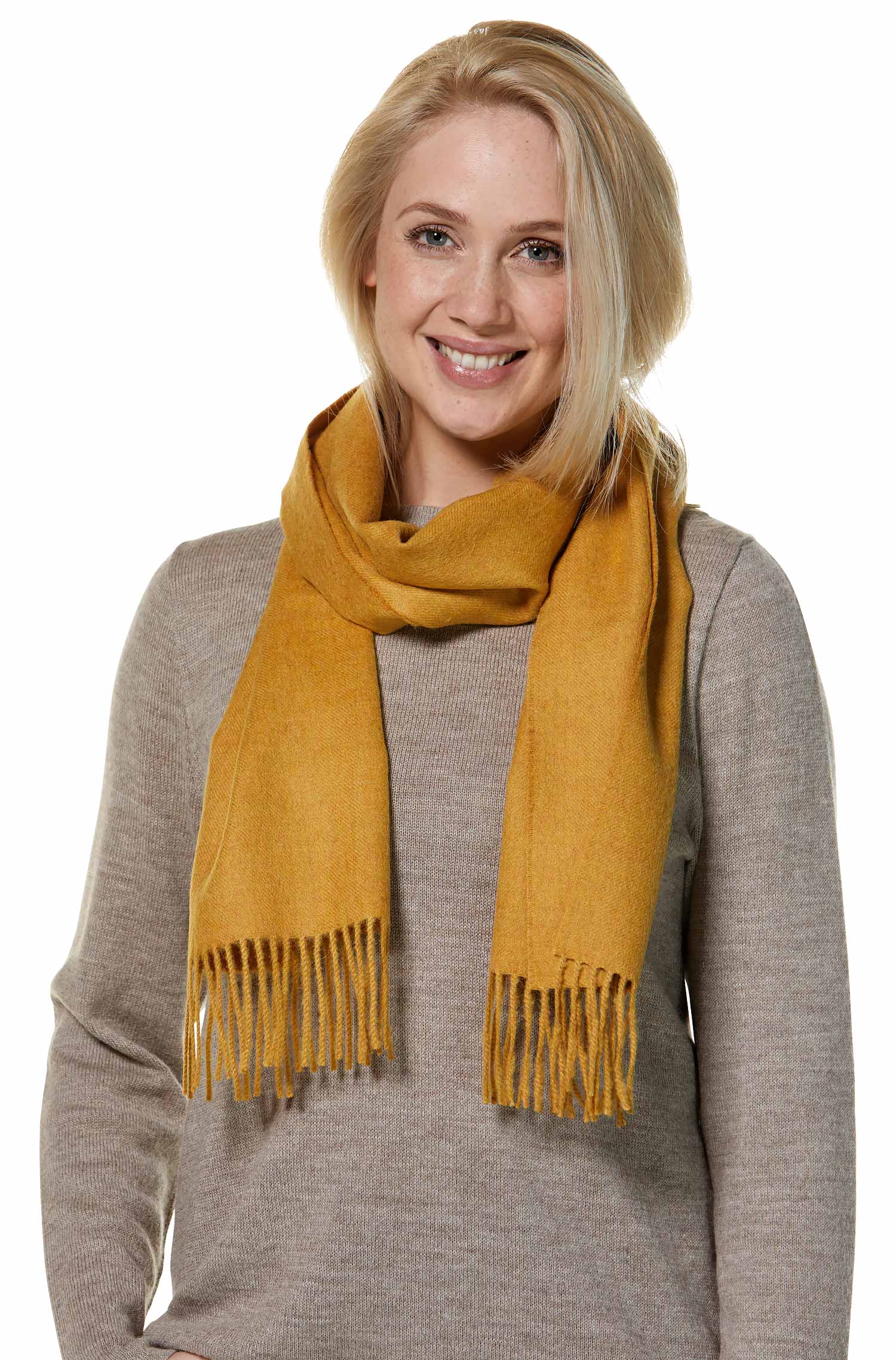 Alpaka Schal UNI aus 100% Baby Alpaka (30*180 cm)-senape