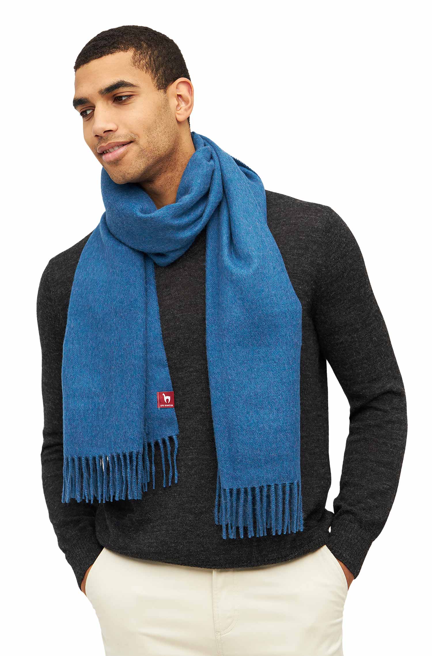 Alpaka Oversize Webschal UNI GRANDE aus 100% Baby Alpaka-kobaltblau