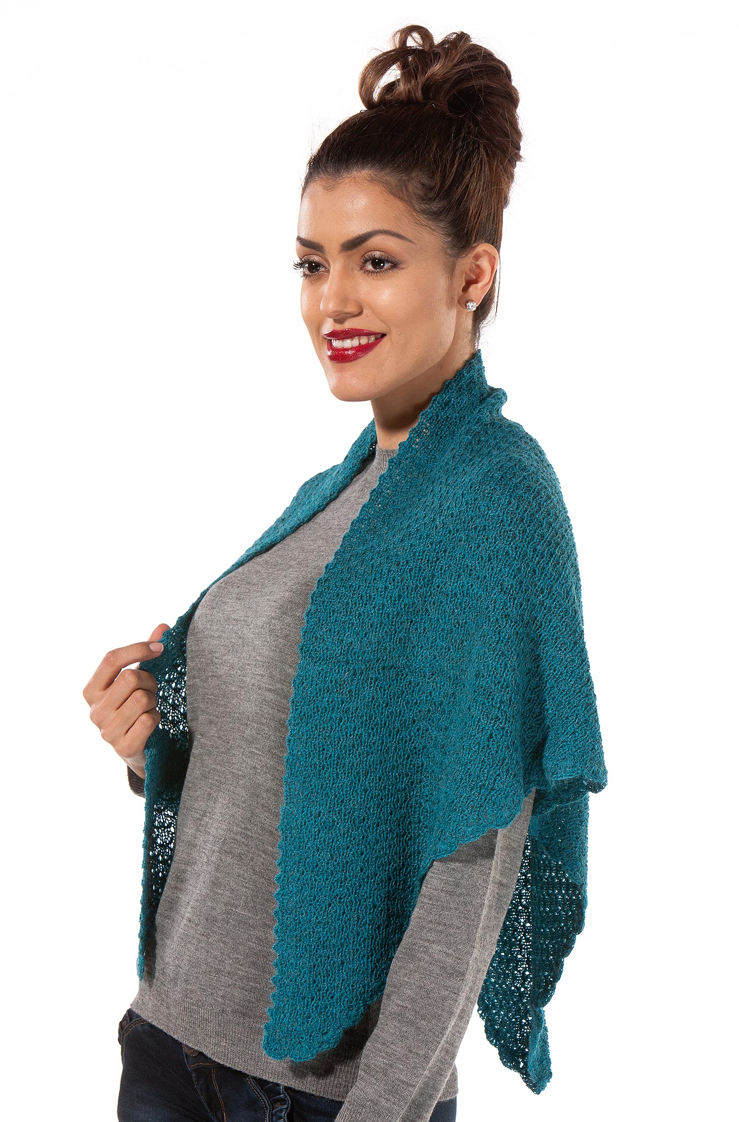 Alpaka Dreieck Schal MARIPOSA aus 100% Baby Alpaka-türkis