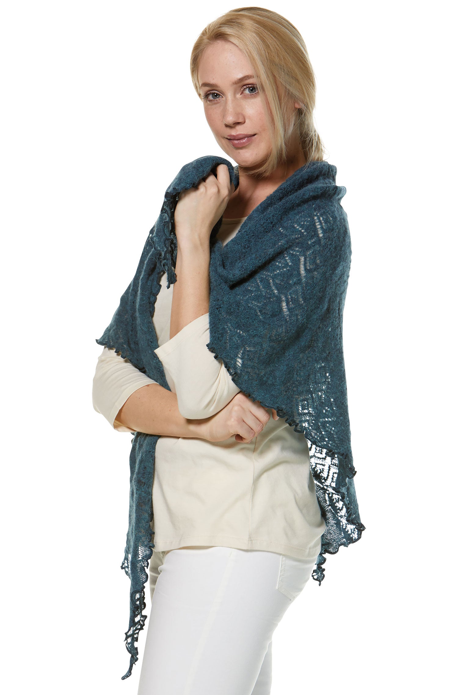 Alpaka Schal HADIA aus 55% Baby Alpaka & 26% Merino-petrol