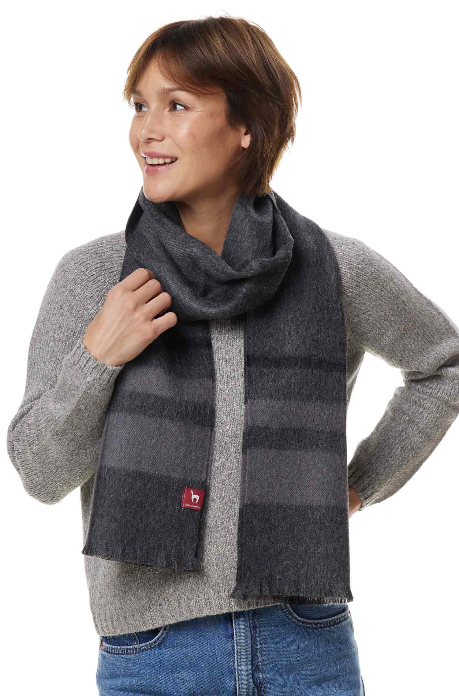 Alpaka Karo Webschal PADRINO aus 100% Baby Alpaka-anthrazit