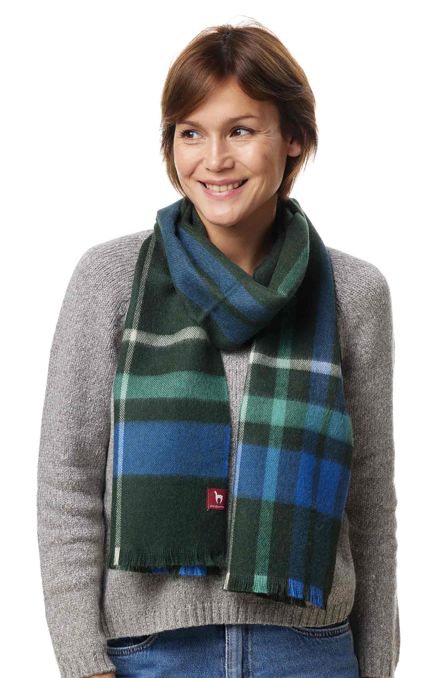 Alpaka Karo Webschal PADRINO aus 100% Baby Alpaka-grün