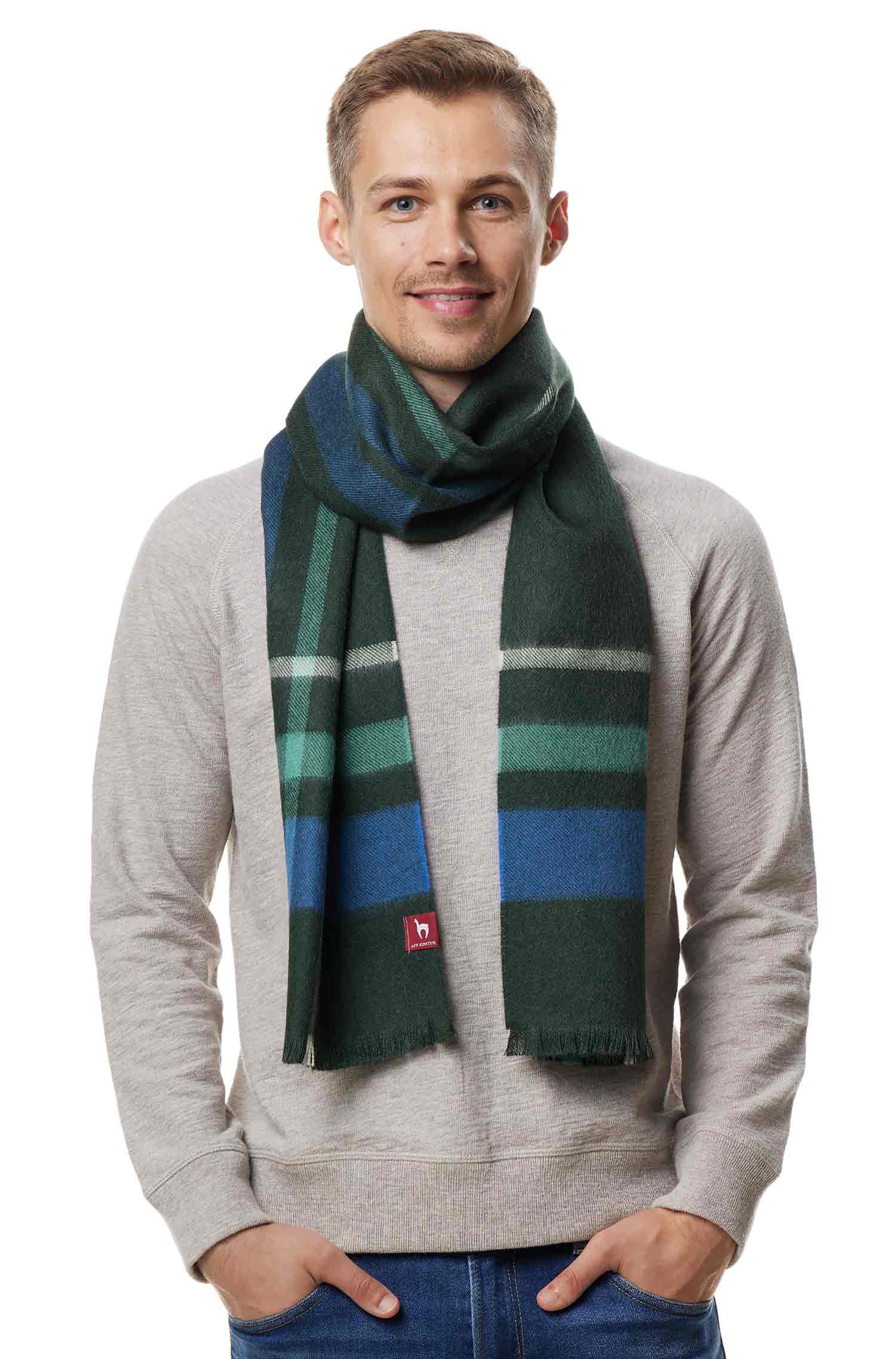 Alpaka Karo Webschal PADRINO aus 100% Baby Alpaka-grün