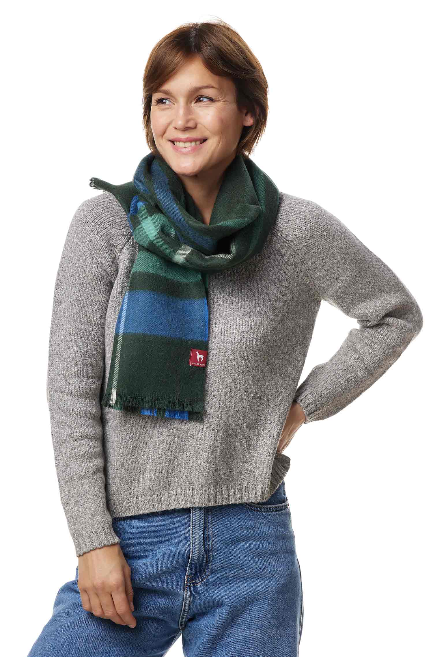 Alpaka Karo Webschal PADRINO aus 100% Baby Alpaka-grün