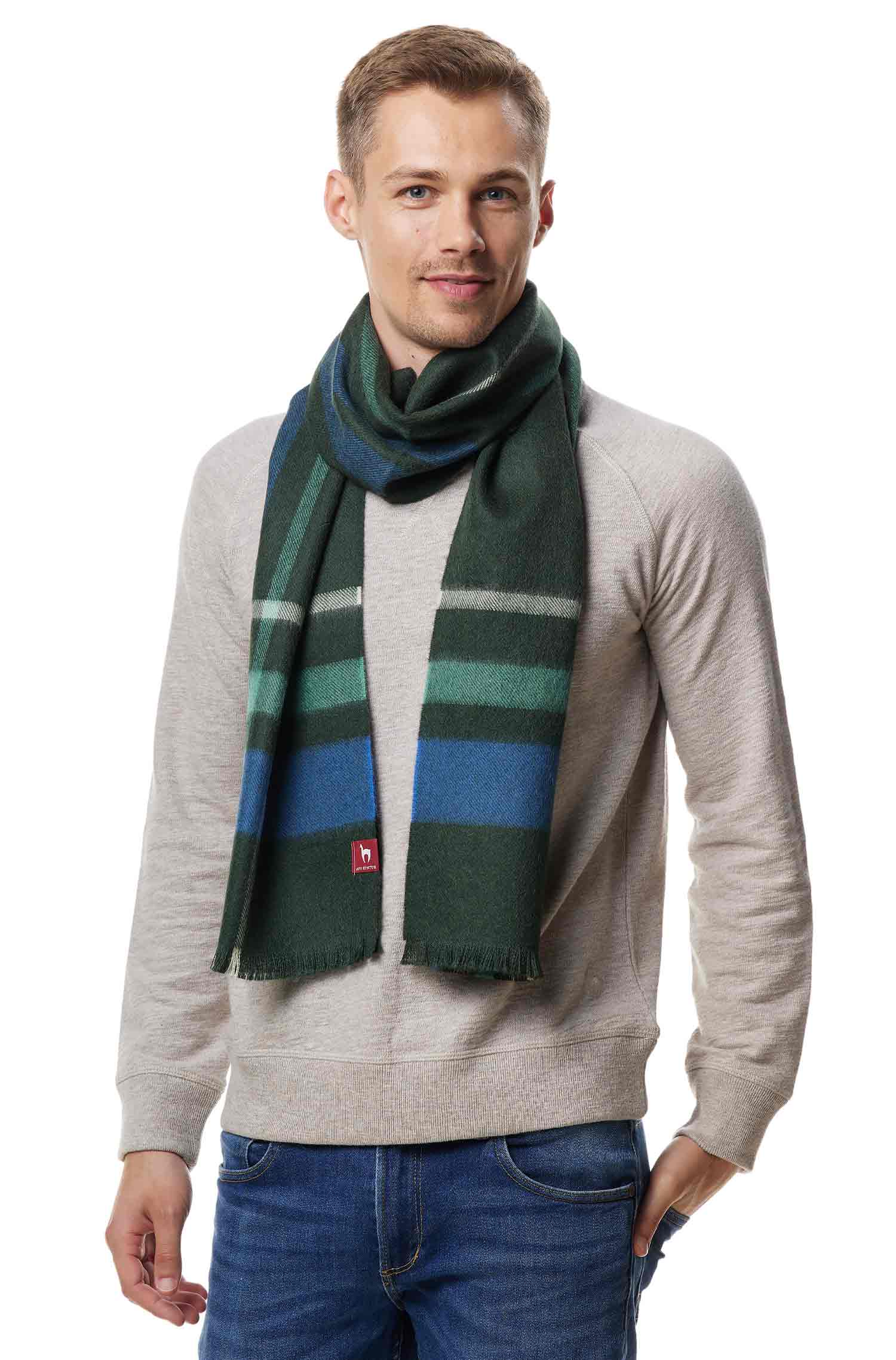 Alpaka Karo Webschal PADRINO aus 100% Baby Alpaka-grün