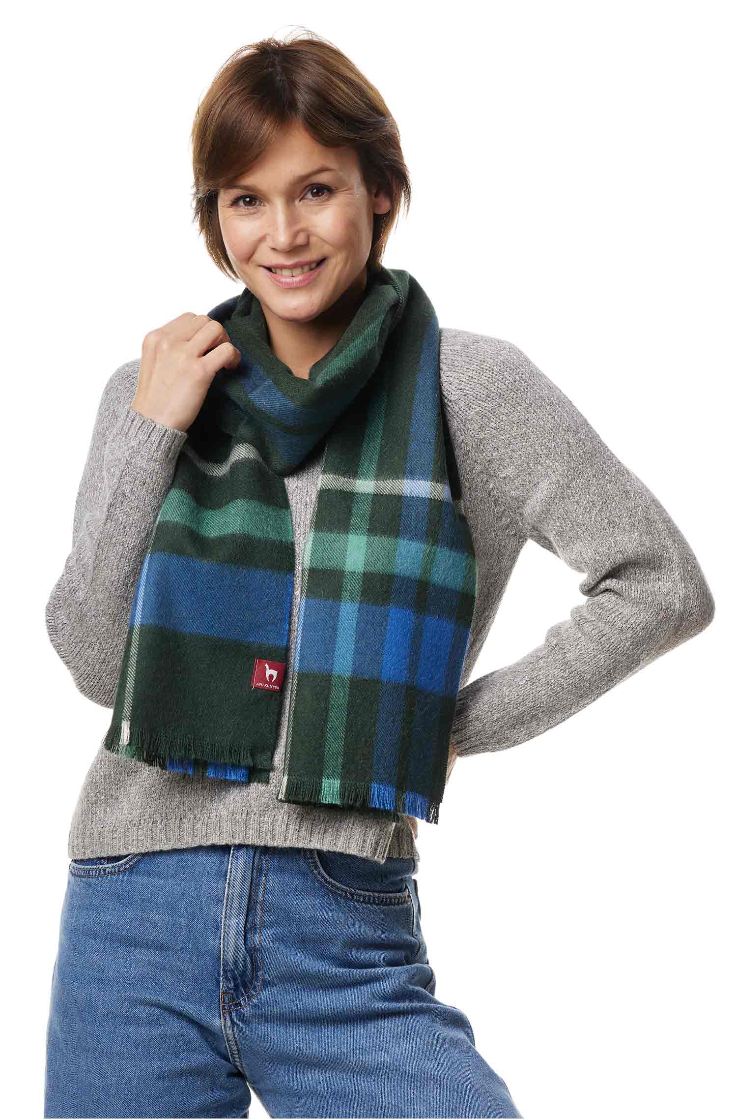 Alpaka Karo Webschal PADRINO aus 100% Baby Alpaka-grün