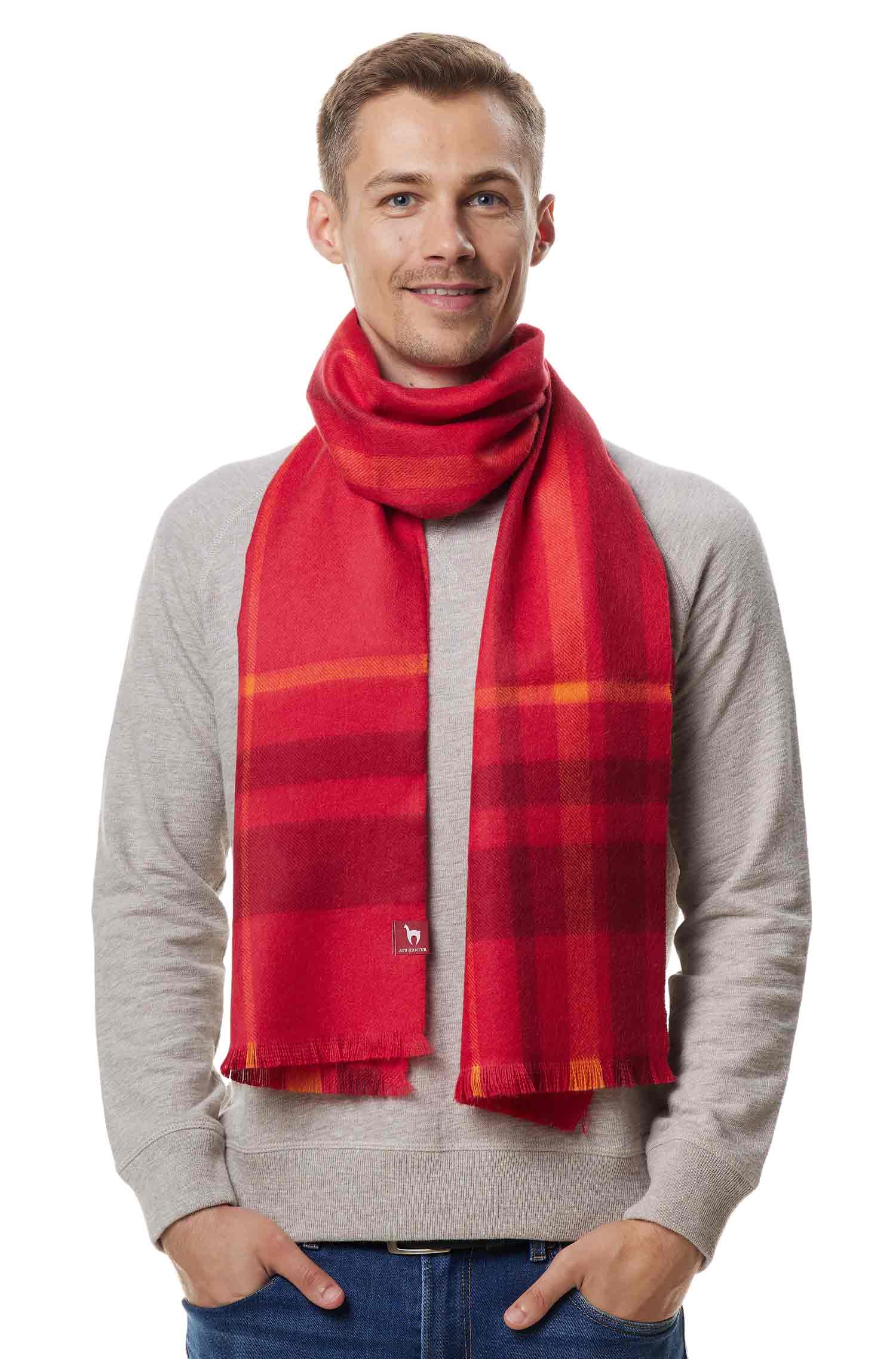 Alpaka Karo Webschal PADRINO aus 100% Baby Alpaka-rot