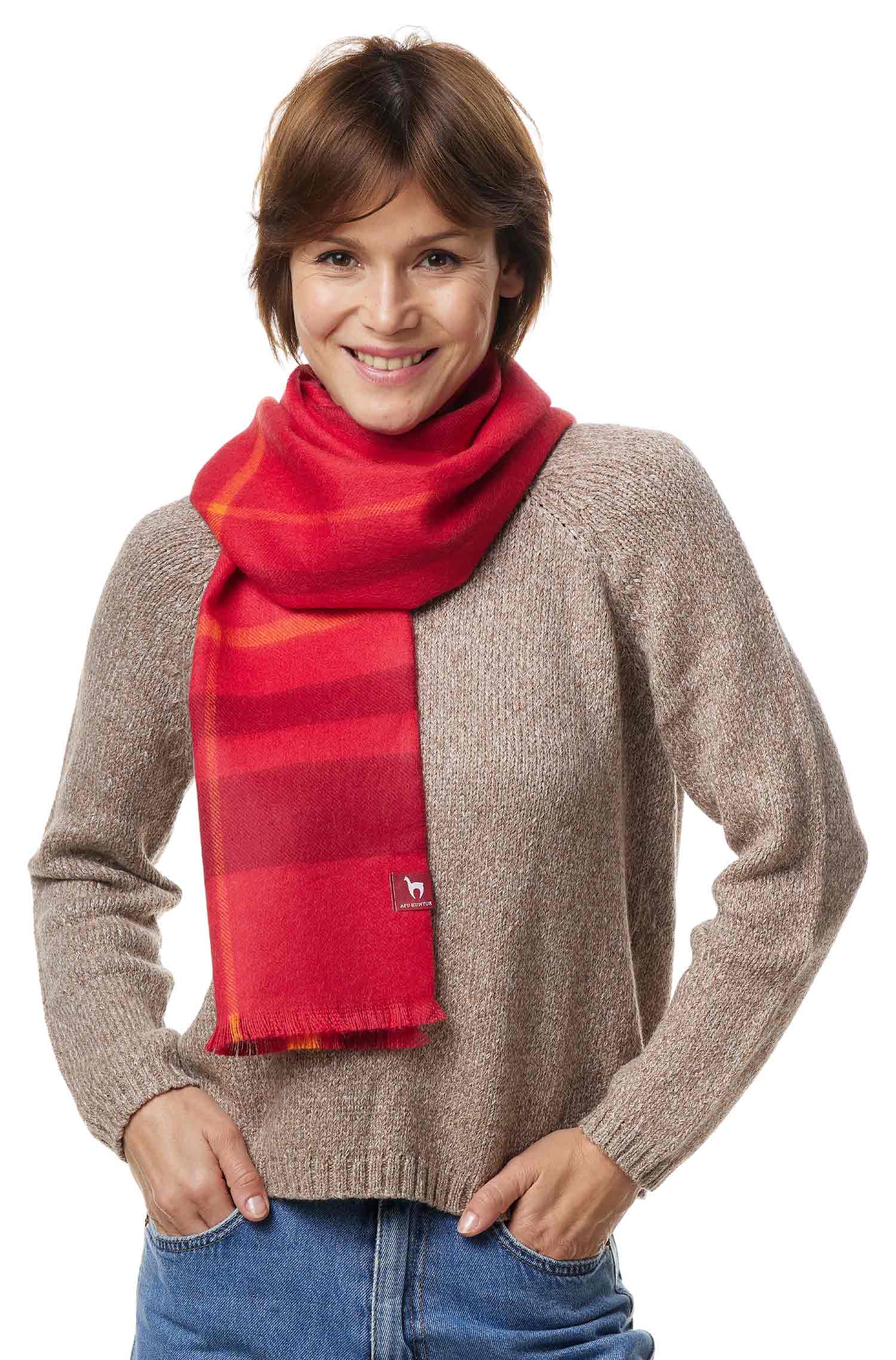 Alpaka Karo Webschal PADRINO aus 100% Baby Alpaka-rot