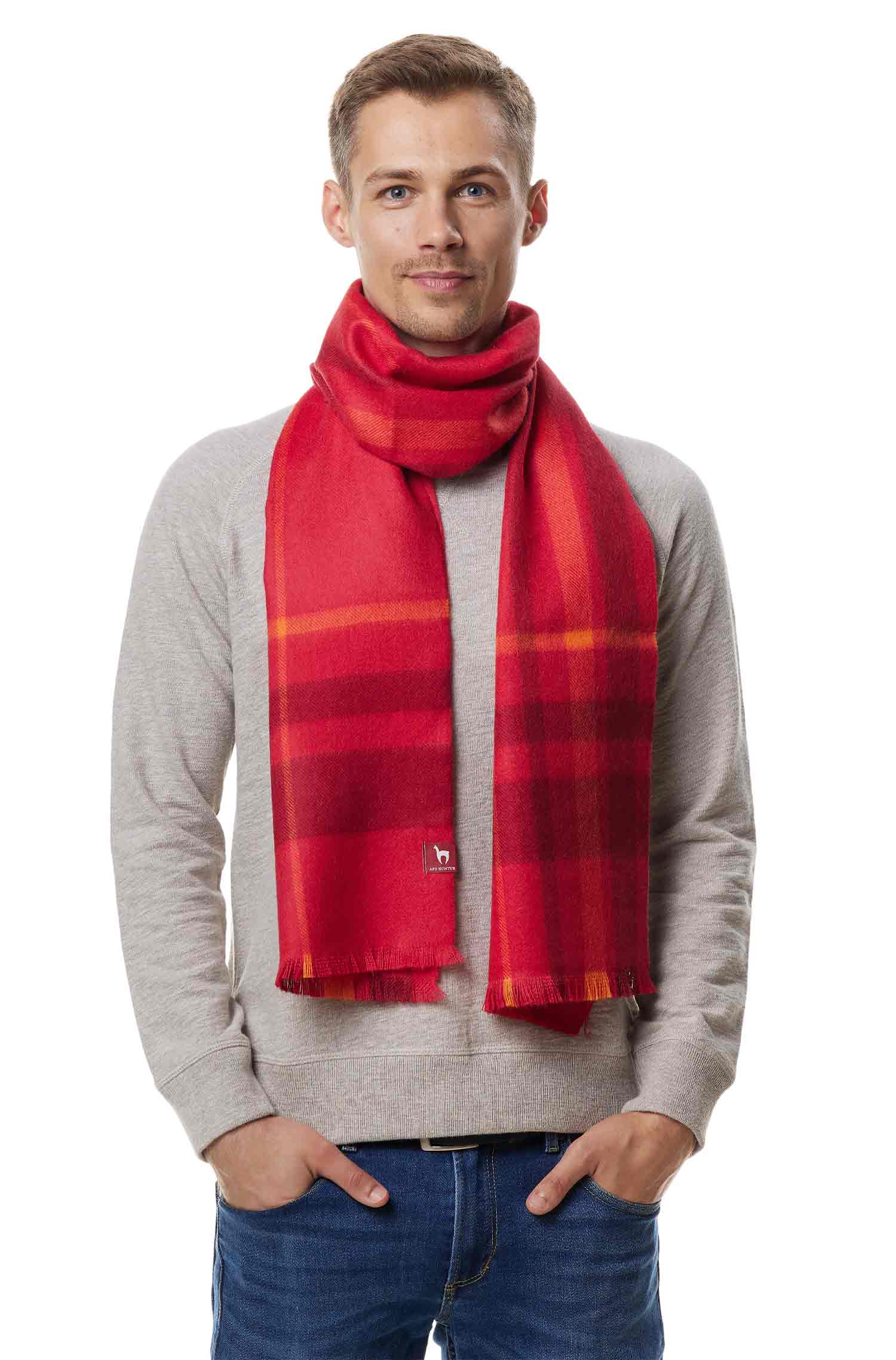 Alpaka Karo Webschal PADRINO aus 100% Baby Alpaka-rot