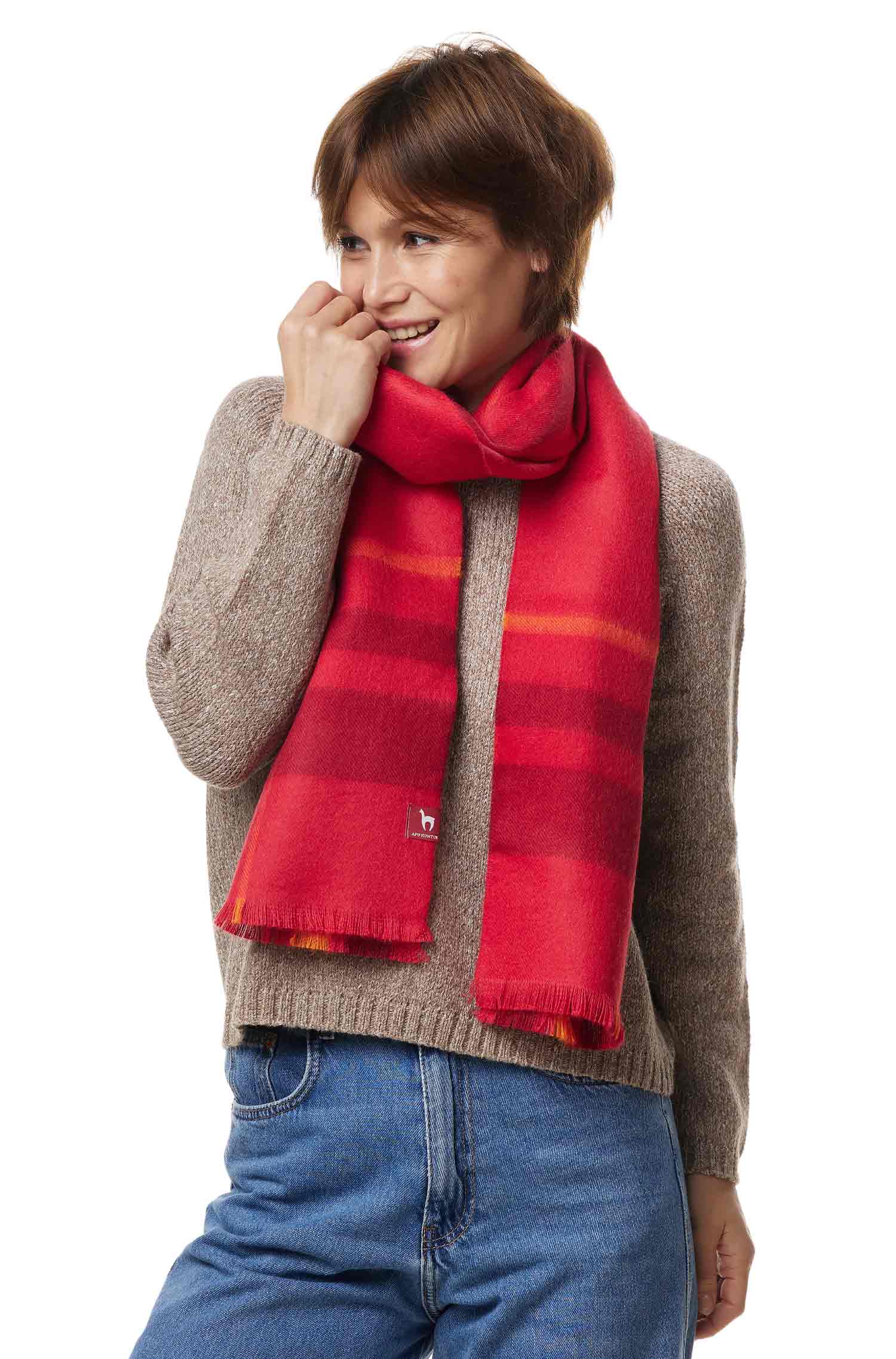 Alpaka Karo Webschal PADRINO aus 100% Baby Alpaka-rot