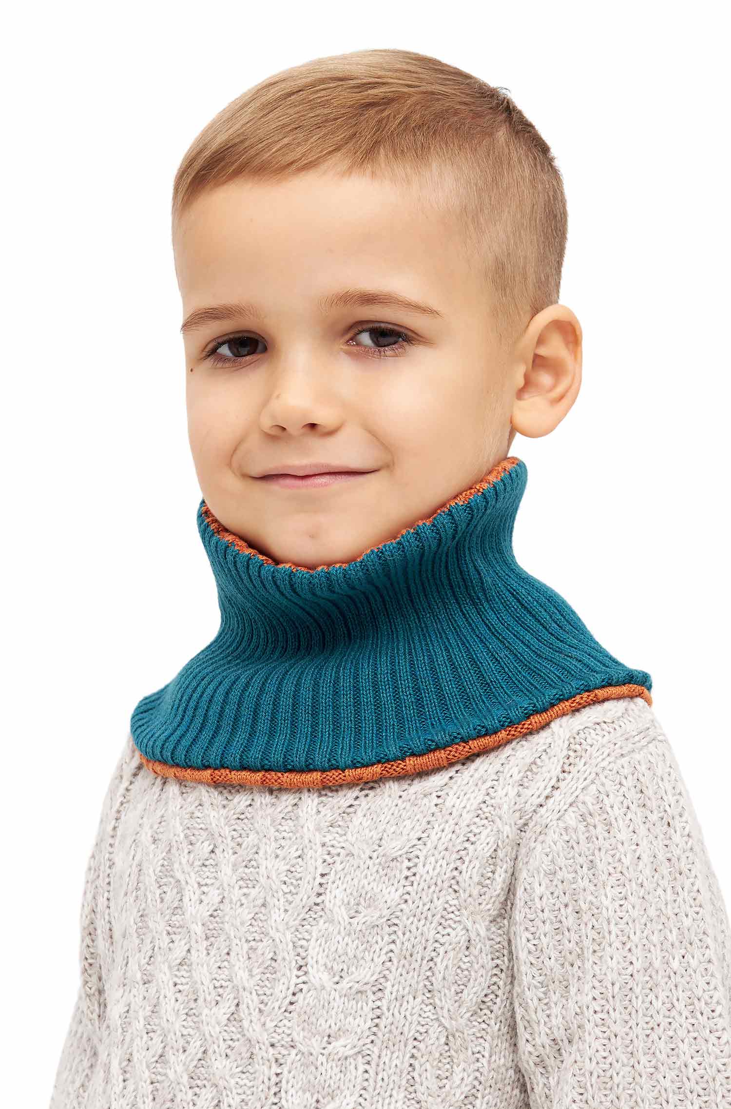 Alpaka Loopschal ELISUAVE aus Alpaka-Baumwoll-Mix-orange/petrol