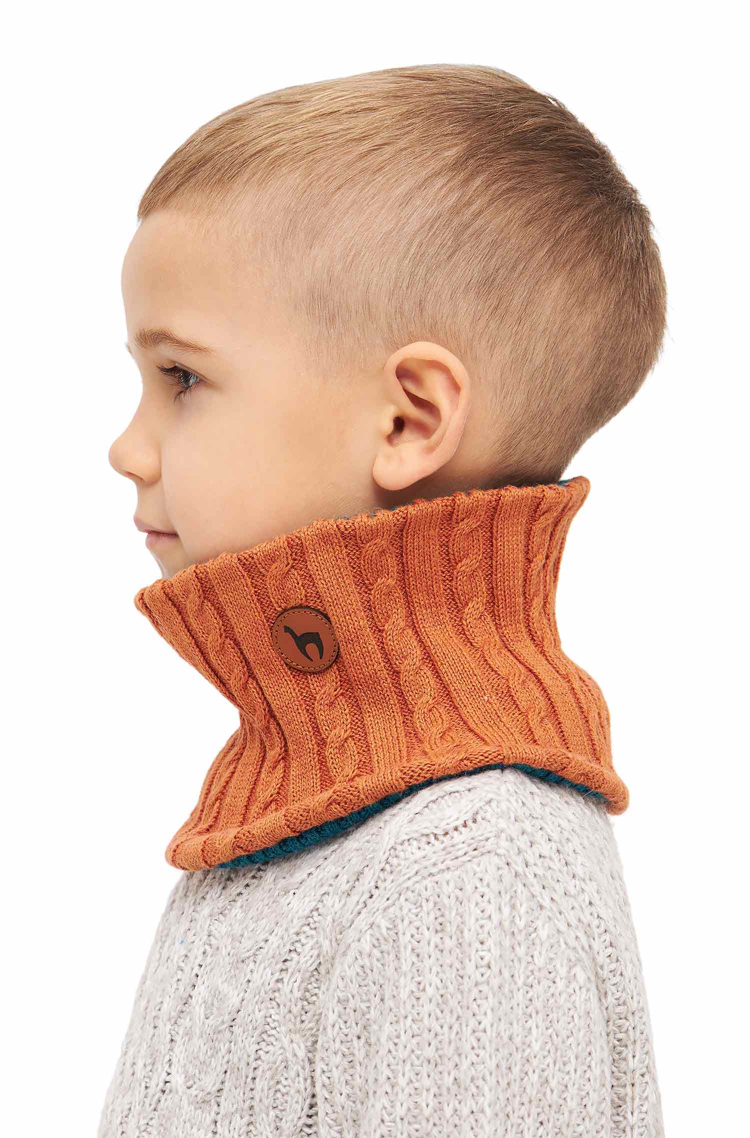 Alpaka Loopschal ELISUAVE aus Alpaka-Baumwoll-Mix-orange/petrol