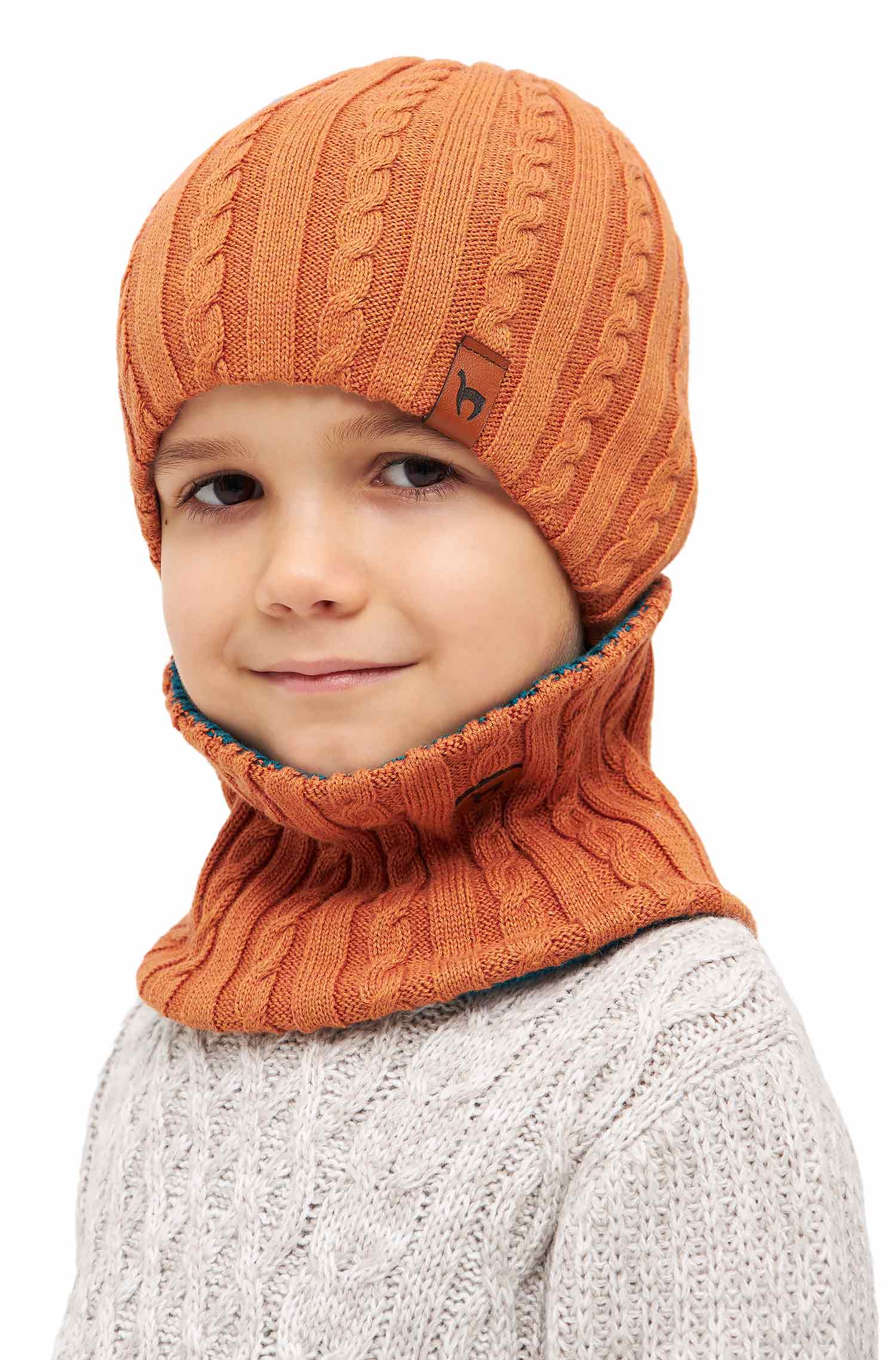 Alpaka Loopschal ELISUAVE aus Alpaka-Baumwoll-Mix-orange/petrol